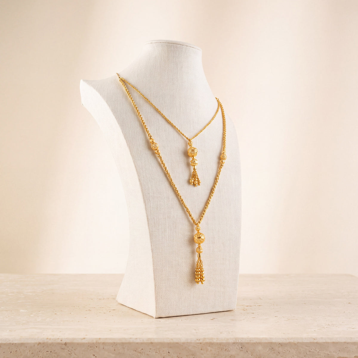 2 Line RP Beads Mala Necklace 7 on travertine