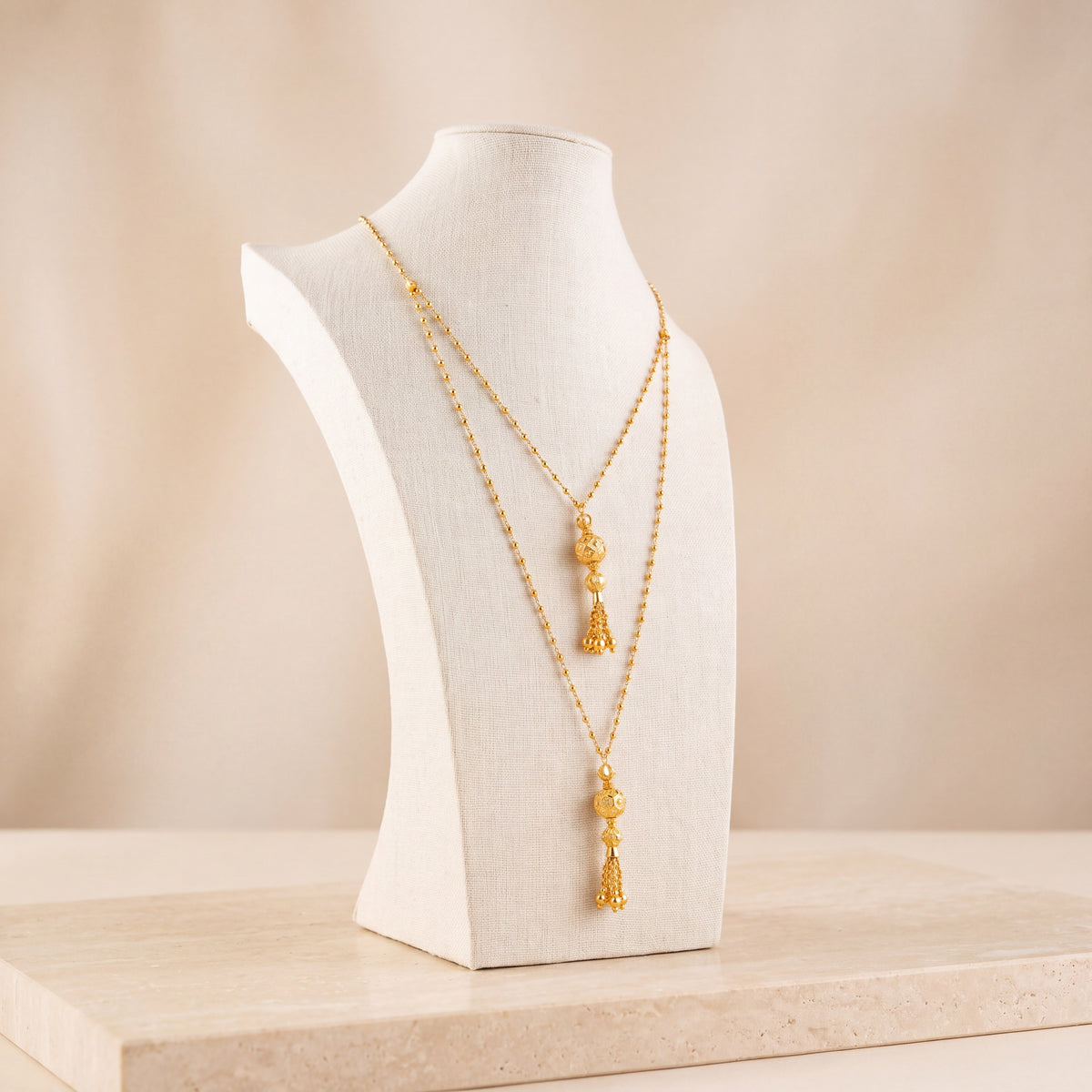 2 Line RP Beads Mala Necklace 8 on travertine