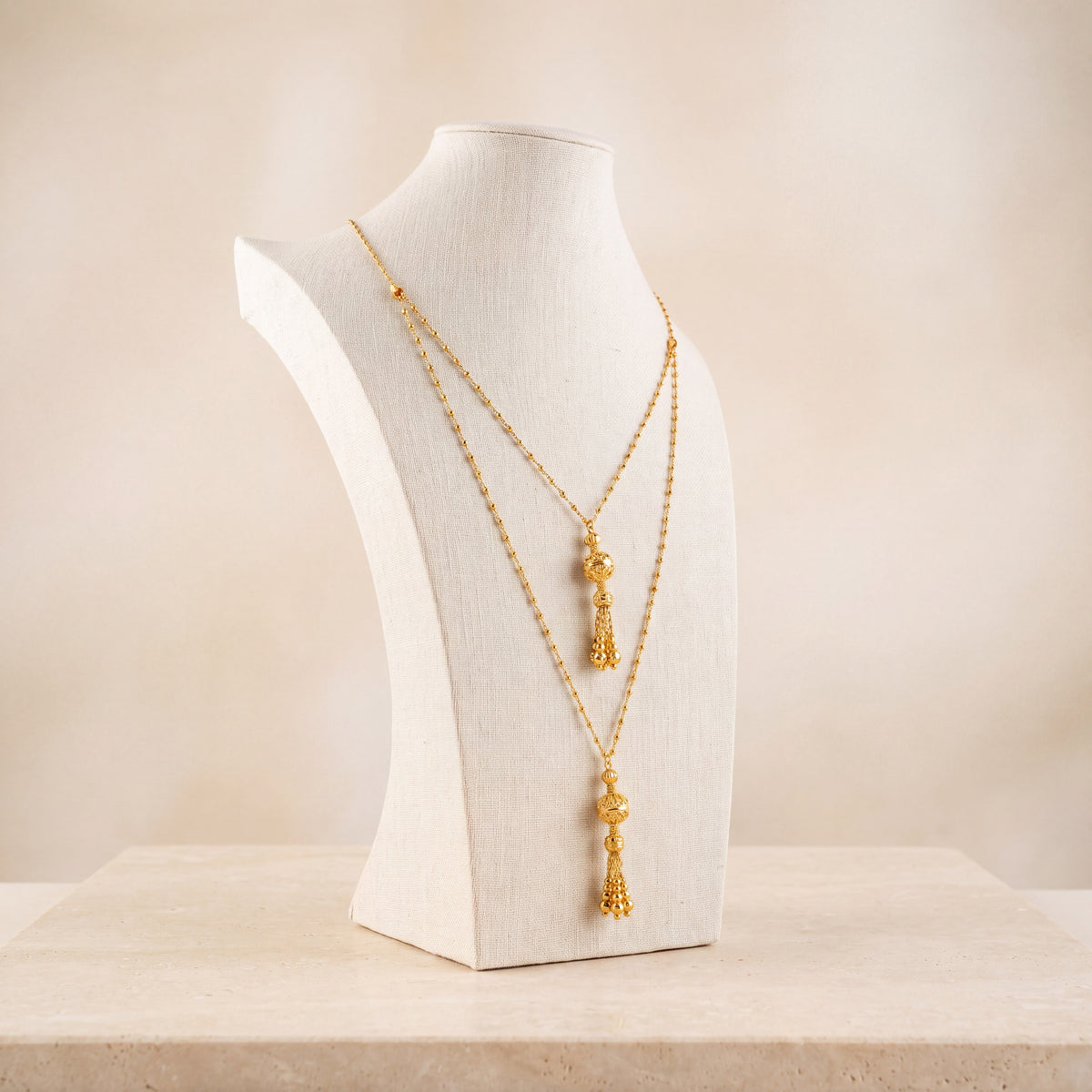 2 Line RP Beads Mala Necklace 9 on travertine