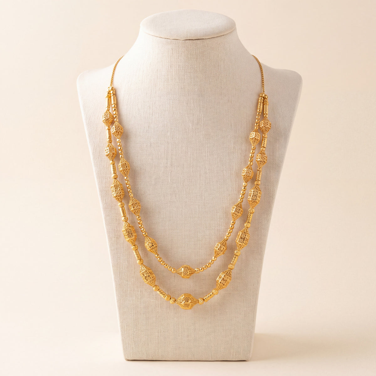 2 Line RP Mala Necklace 8, 925 silver 24K gold plated