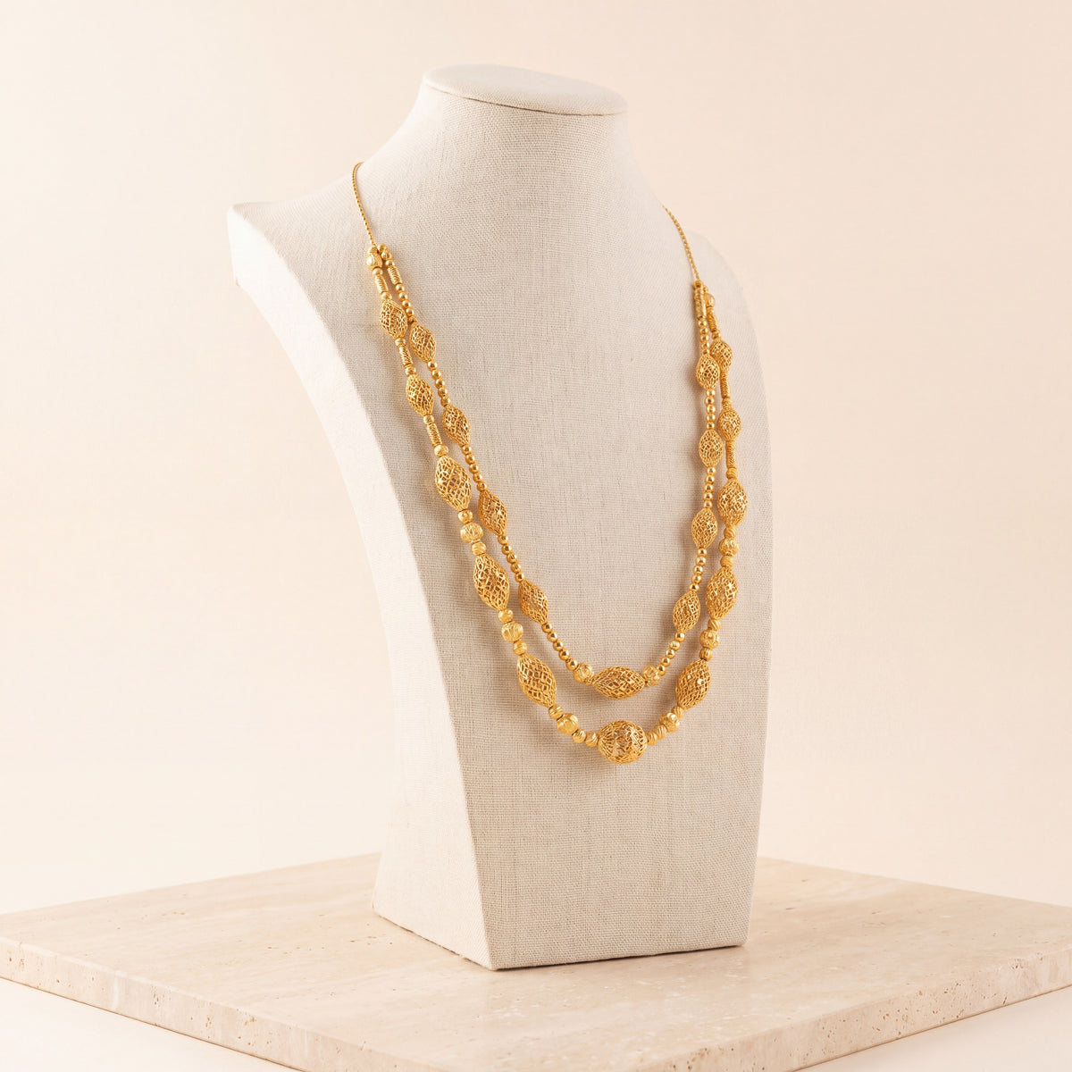 2 Line RP Mala Necklace 9 on travertine