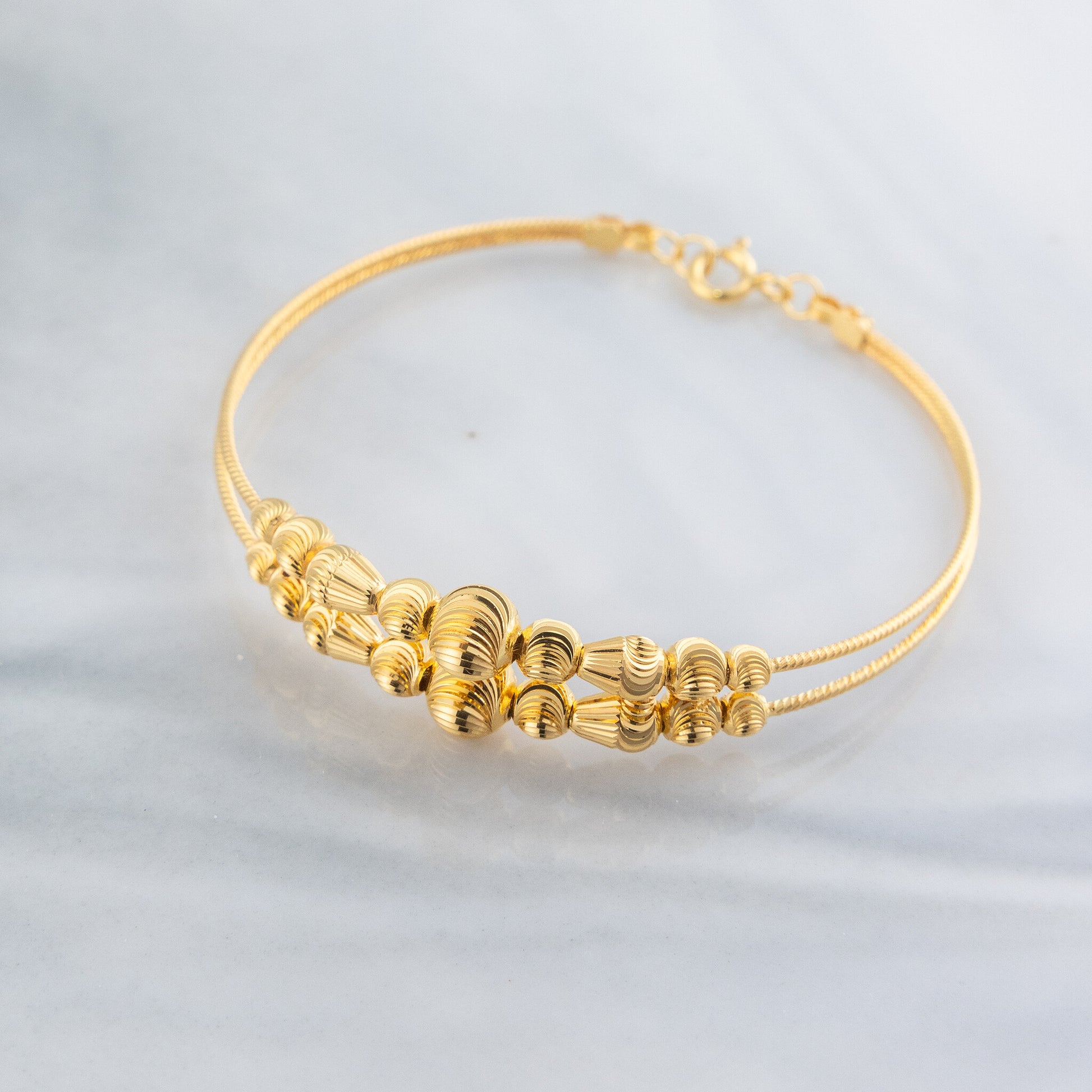 2 Line Kid's Beads Cuff Bracelet (D100) - 925 Silver & 24K Gold Plated - Falaq Jewellery Oman