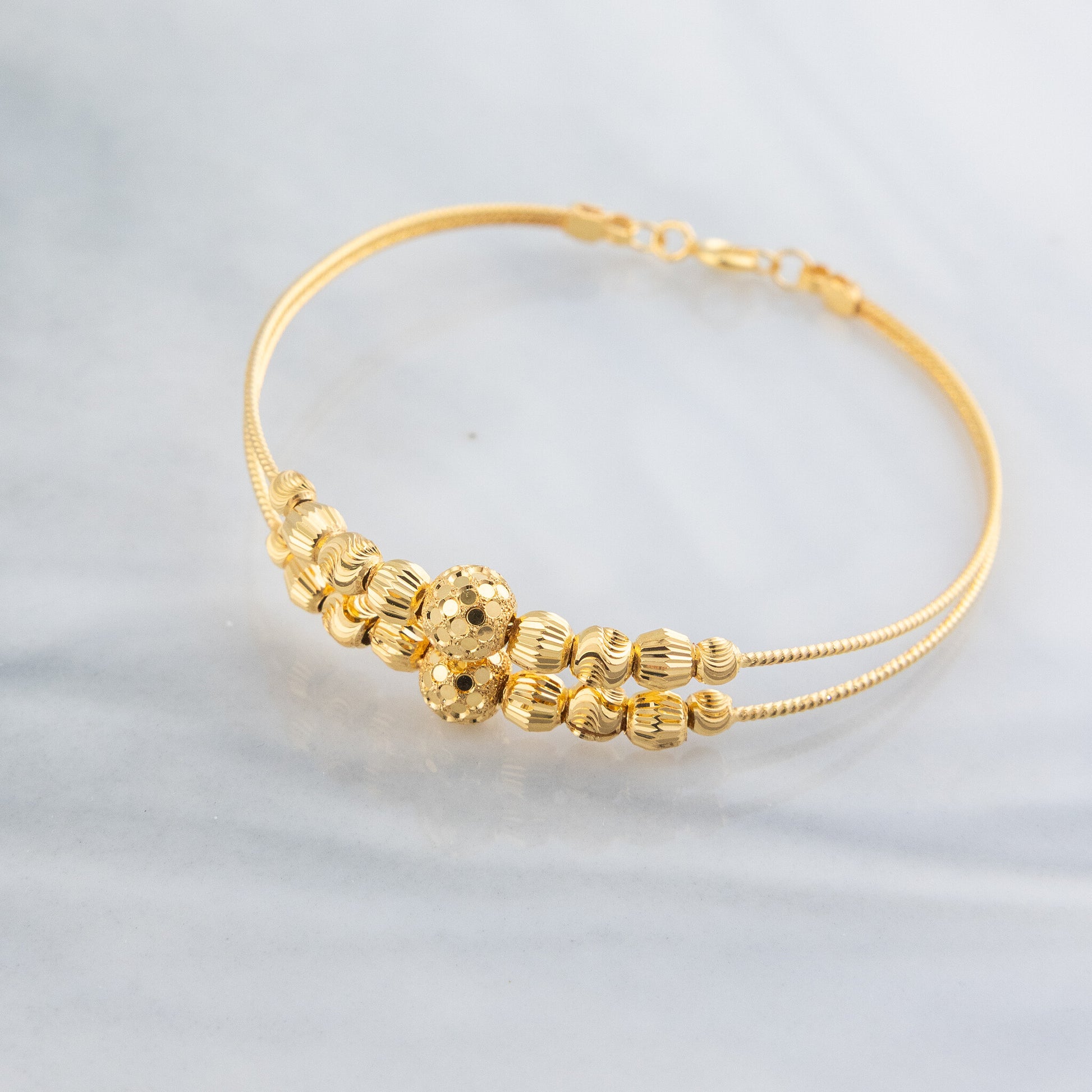 2 Line Kid's Beads Cuff Bracelet (D101) - 925 Silver & 24K Gold Plated - Falaq Jewellery Oman