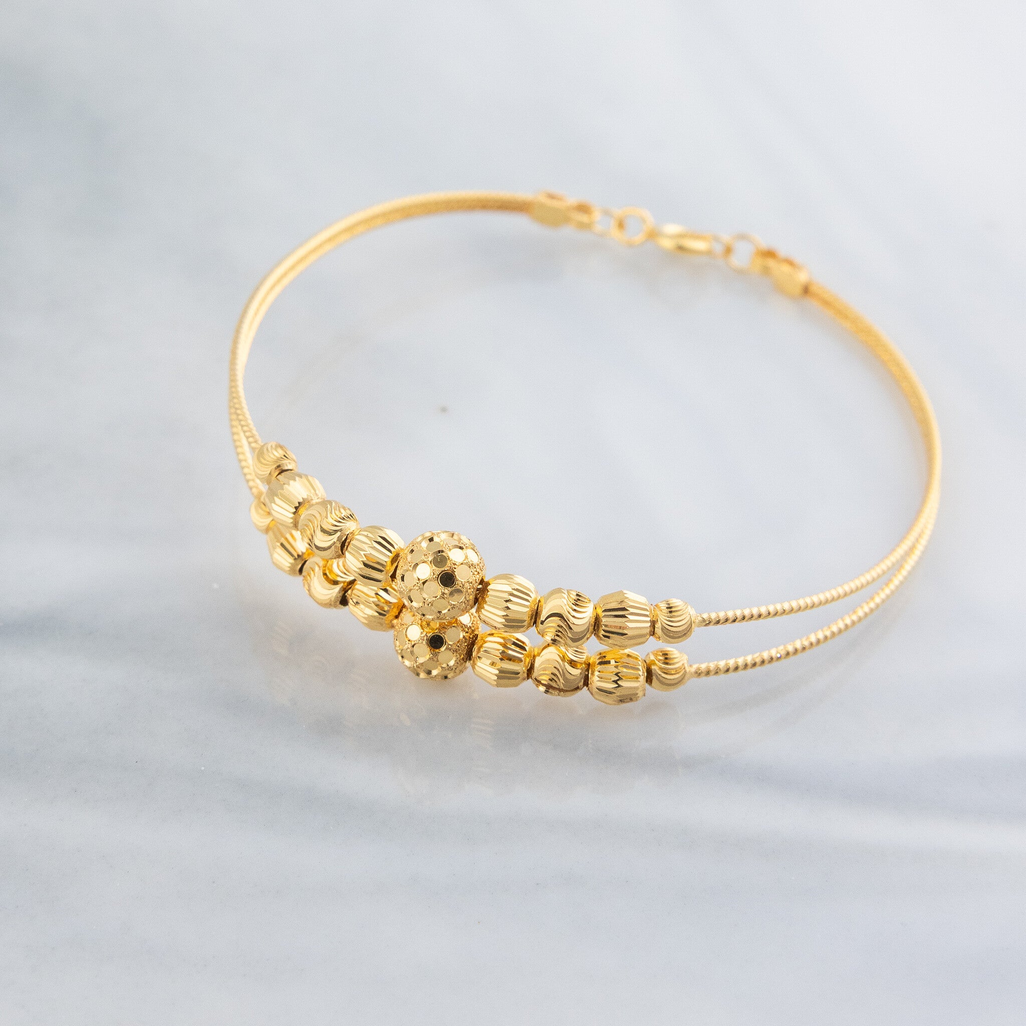 2 Line Kid's Beads Cuff Bracelet (D101) - 925 Silver & 24K Gold Plated - Falaq Jewellery Oman