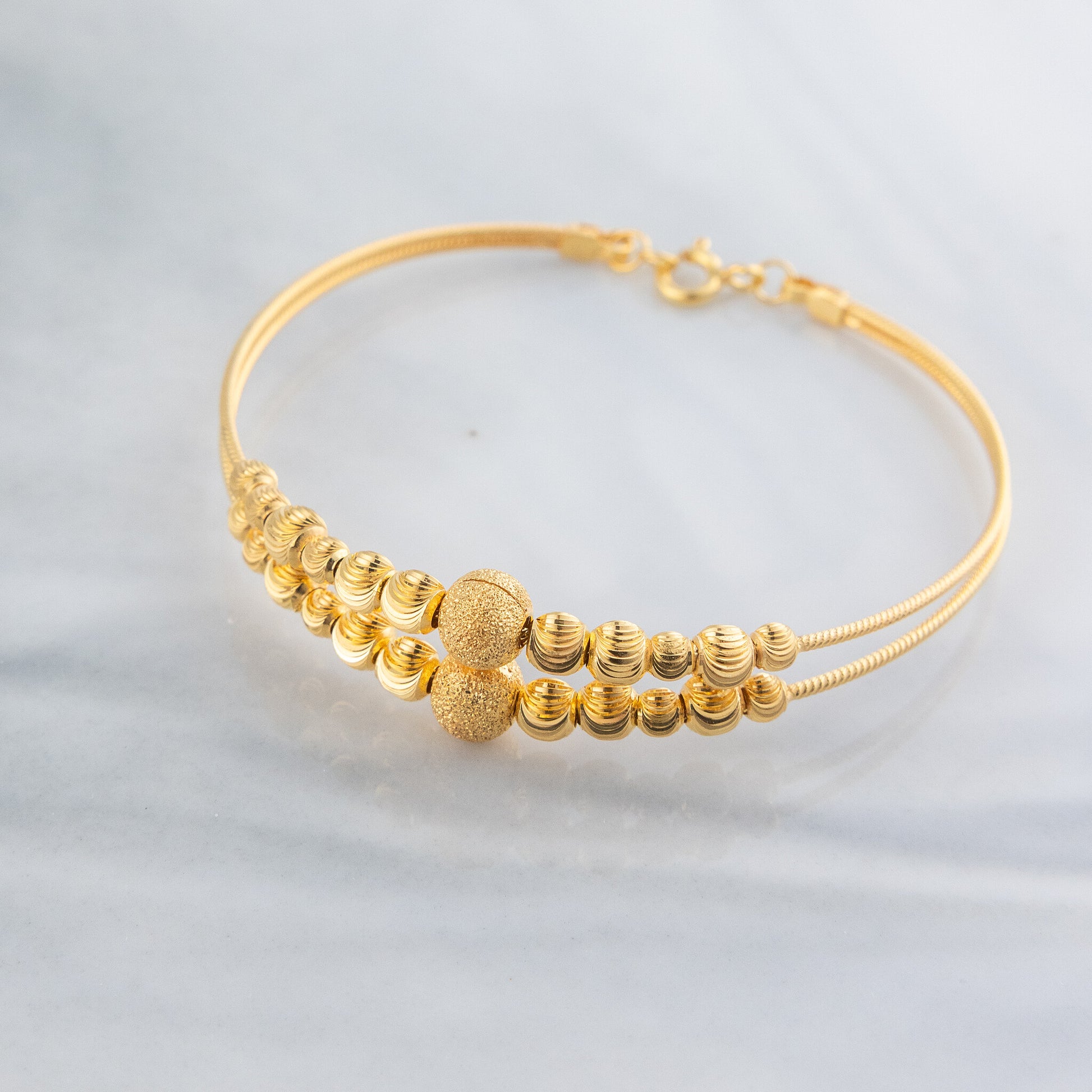2 Line Kid's Beads Cuff Bracelet (D103) - 925 Silver & 24K Gold Plated - Falaq Jewellery Oman