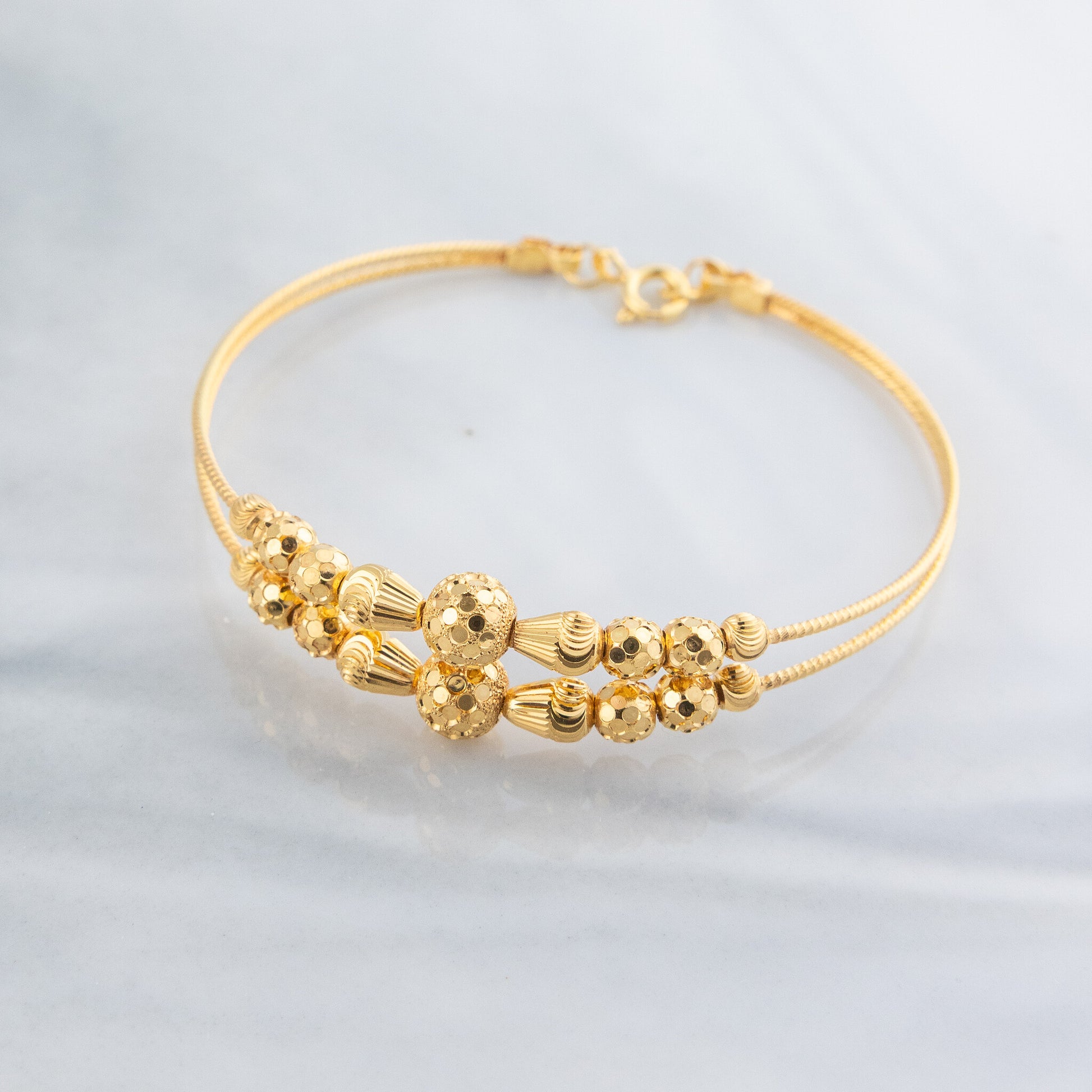 2 Line Kid's Beads Cuff Bracelet (D104) - 925 Silver & 24K Gold Plated - Falaq Jewellery Oman