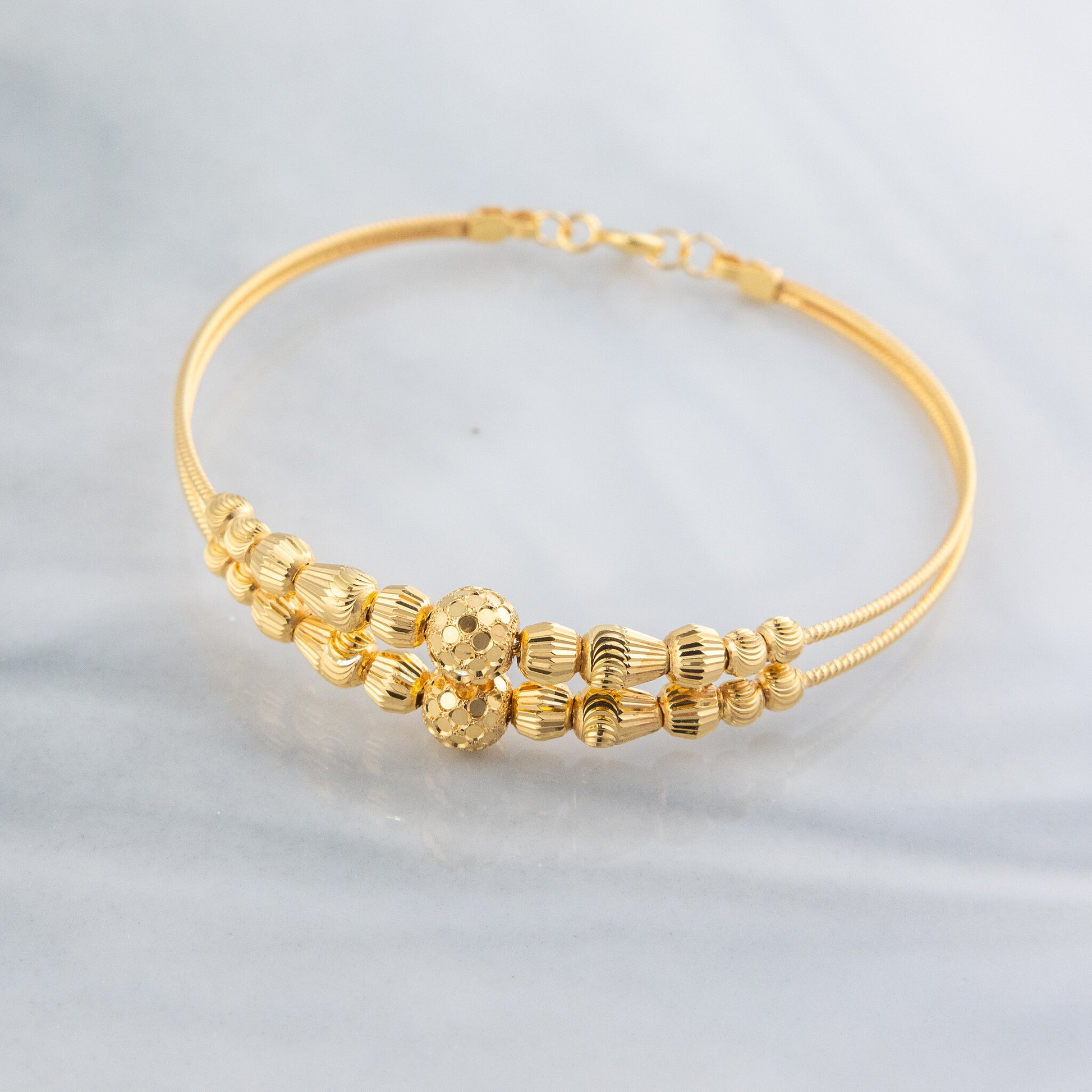 2 Line Kid's Beads Cuff Bracelet (D105) - 925 Silver & 24K Gold Plated - Falaq Jewellery Oman