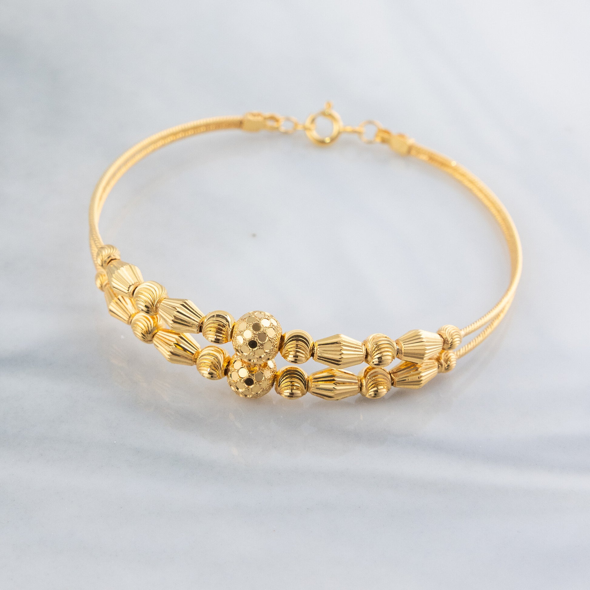 2 Line Kid's Beads Cuff Bracelet (D106) - 925 Silver & 24K Gold Plated - Falaq Jewellery Oman