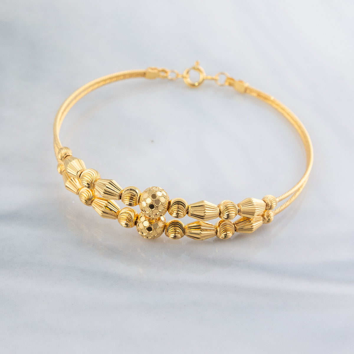 2 Line Kid's Beads Cuff Bracelet (D106) - 925 Silver & 24K Gold Plated - Falaq Jewellery Oman