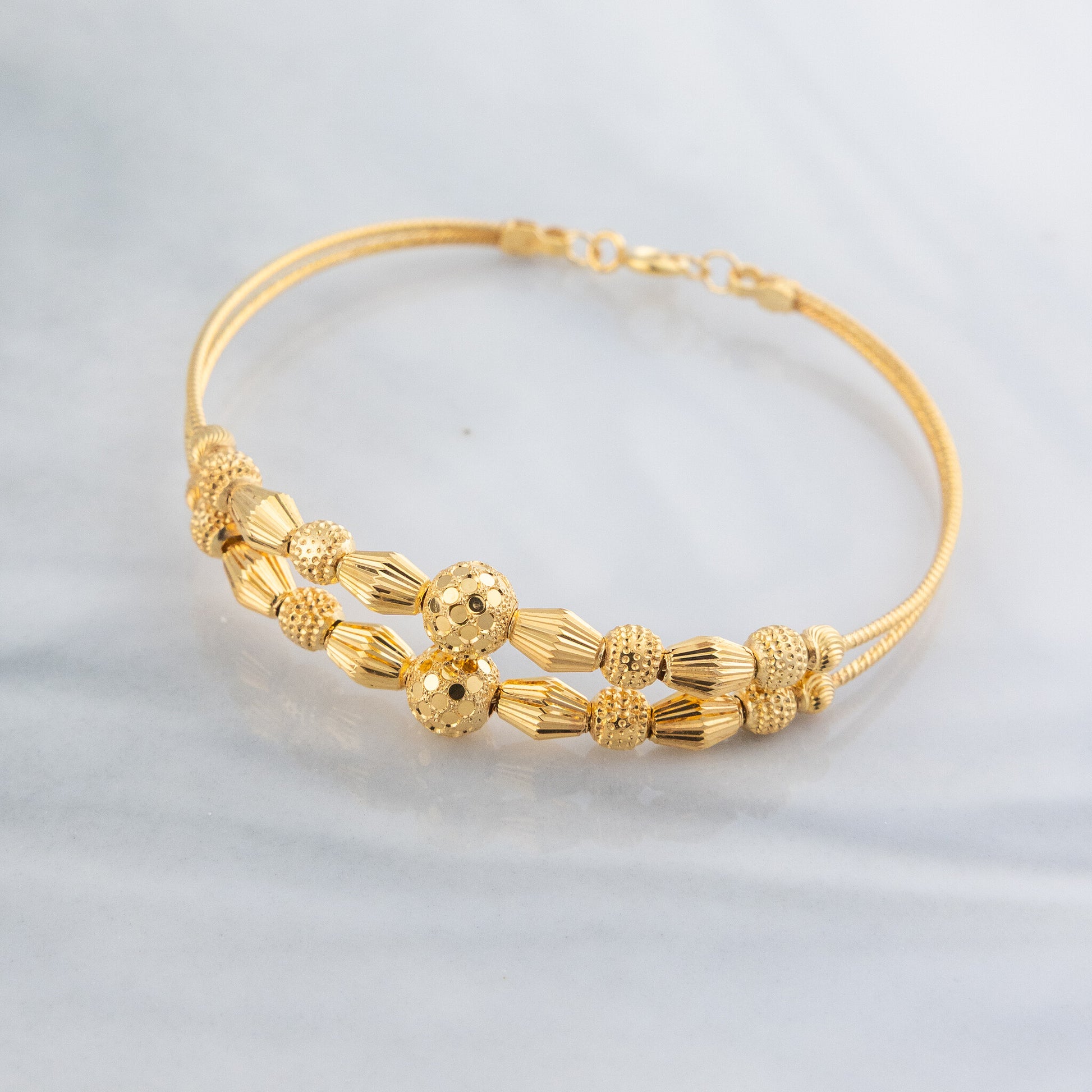2 Line Kid's Beads Cuff Bracelet (D107) - 925 Silver & 24K Gold Plated - Falaq Jewellery Oman