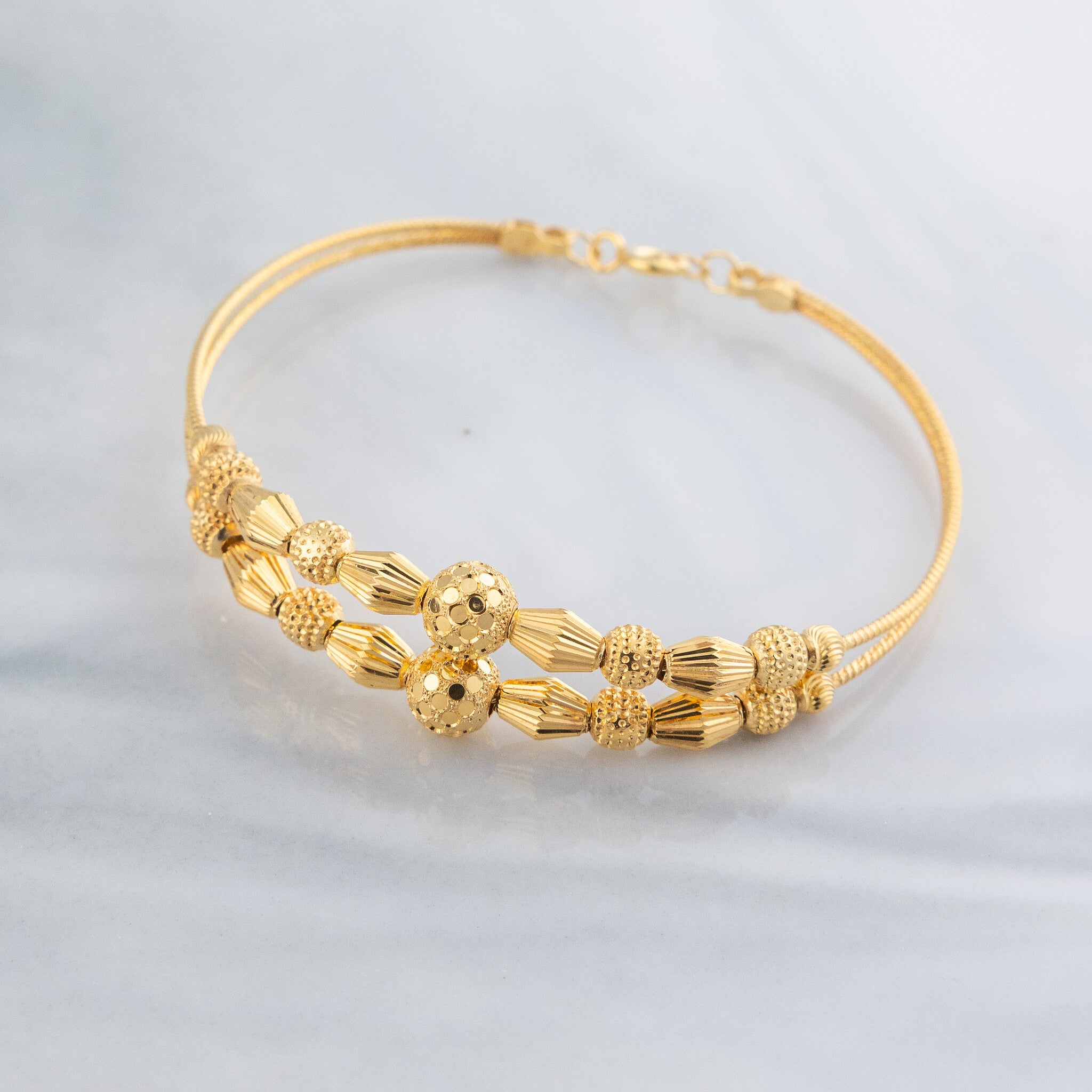2 Line Kid's Beads Cuff Bracelet (D107) - 925 Silver & 24K Gold Plated - Falaq Jewellery Oman