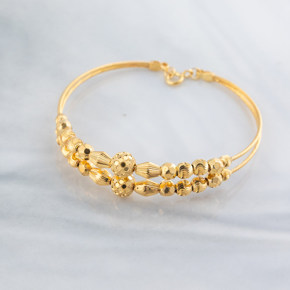 2 Line Kid's Beads Cuff Bracelet (D108) - 925 Silver & 24K Gold Plated - Falaq Jewellery Oman