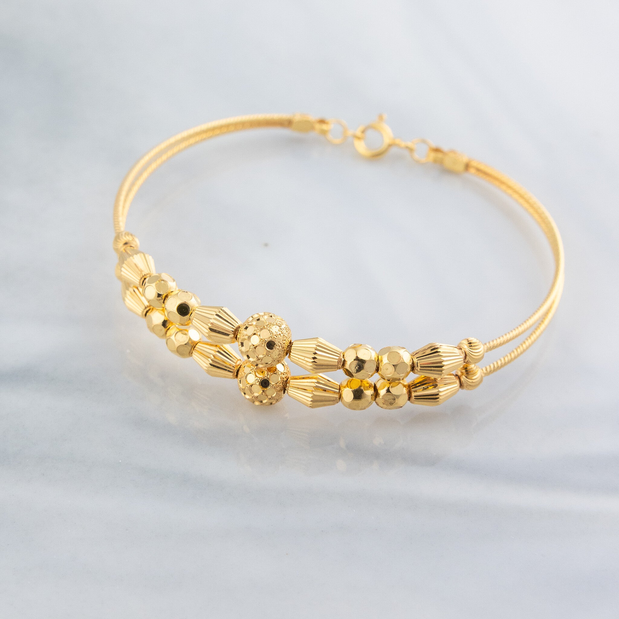 2 Line Kid's Beads Cuff Bracelet (D110) - 925 Silver & 24K Gold Plated - Falaq Jewellery Oman