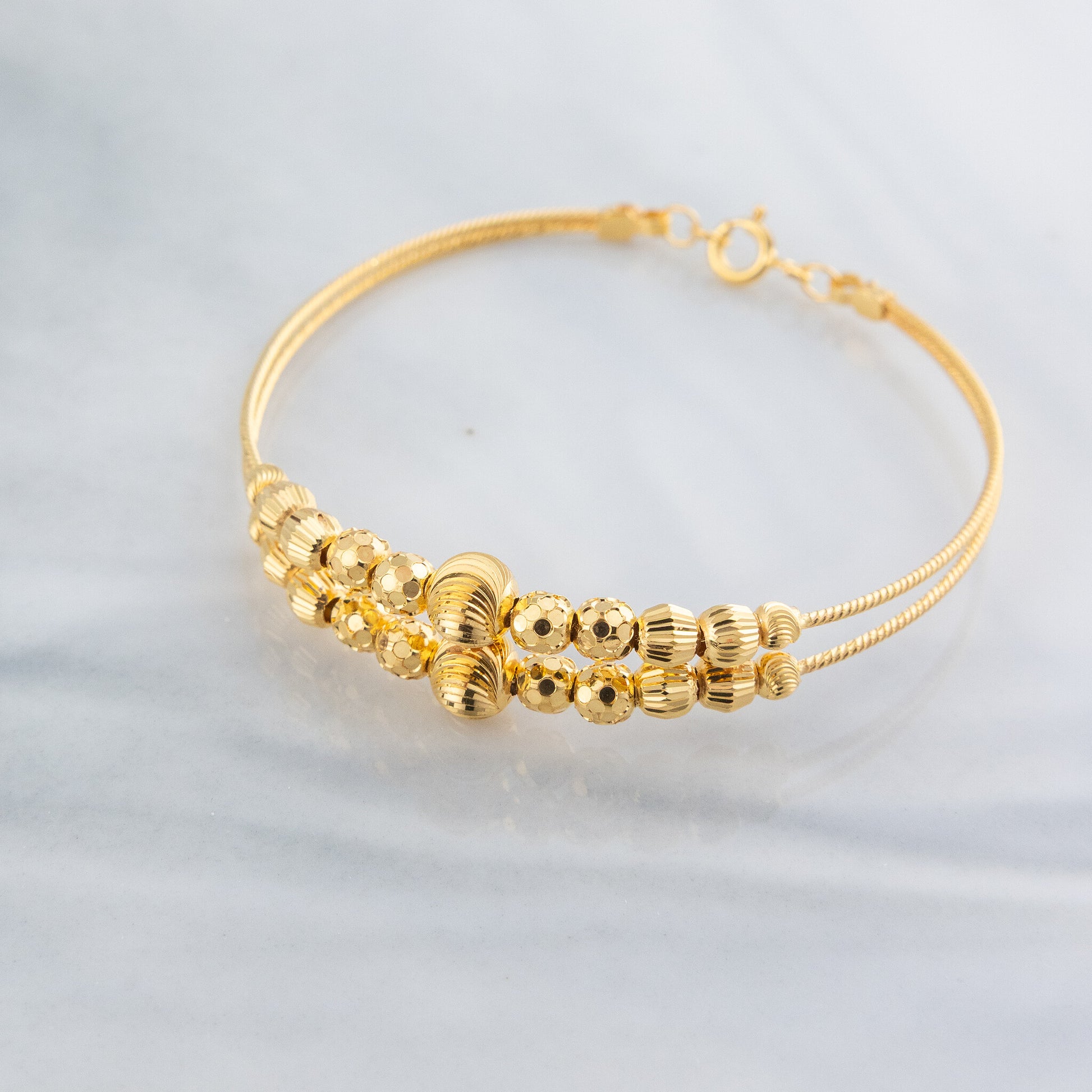 2 Line Kid's Beads Cuff Bracelet (D111) - 925 Silver & 24K Gold Plated - Falaq Jewellery Oman
