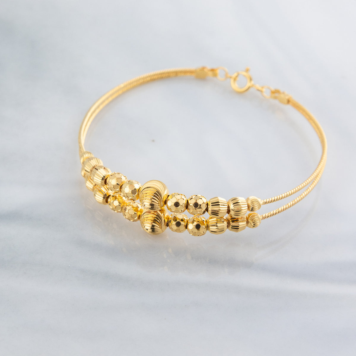 2 Line Kid's Beads Cuff Bracelet (D111) - 925 Silver & 24K Gold Plated - Falaq Jewellery Oman