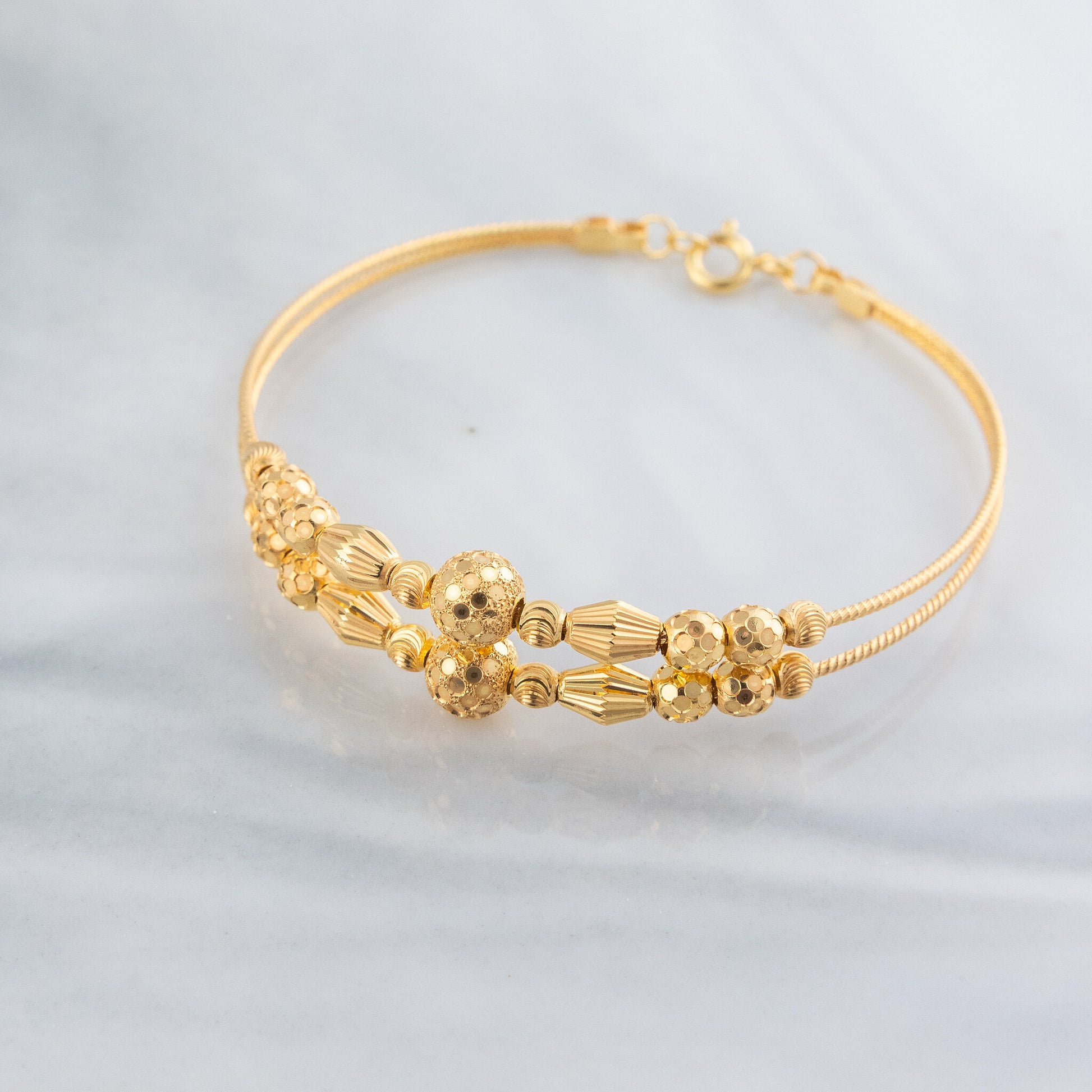 2 Line Kid's Beads Cuff Bracelet (D112) - 925 Silver & 24K Gold Plated - Falaq Jewellery Oman