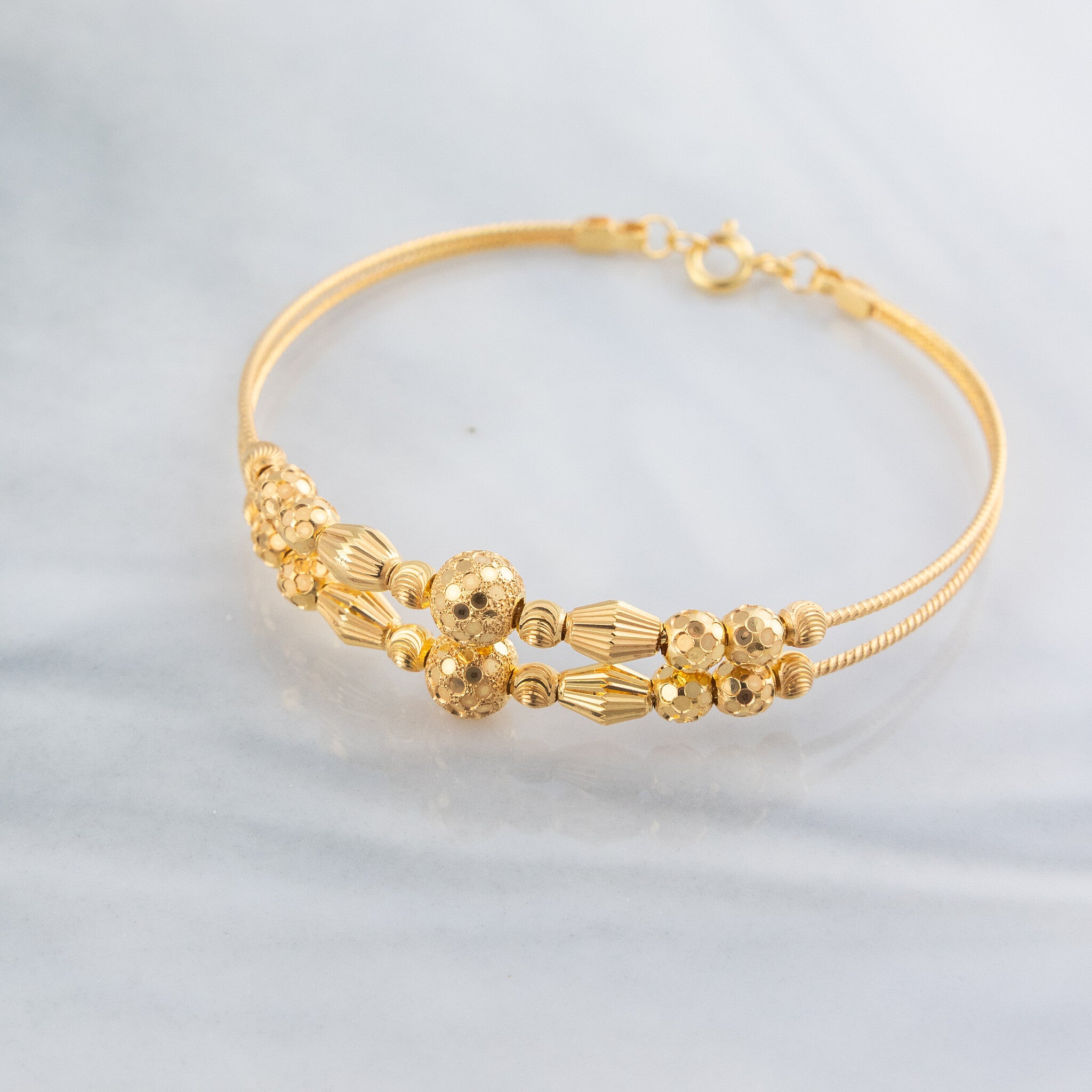 2 Line Kid's Beads Cuff Bracelet (D112) - 925 Silver & 24K Gold Plated - Falaq Jewellery Oman