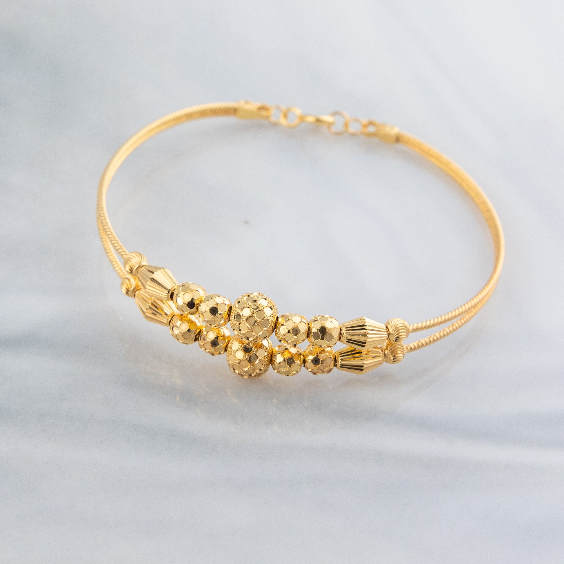 2 Line Kid's Beads Cuff Bracelet (D117) - 925 Silver & 24K Gold Plated - Falaq Jewellery Oman