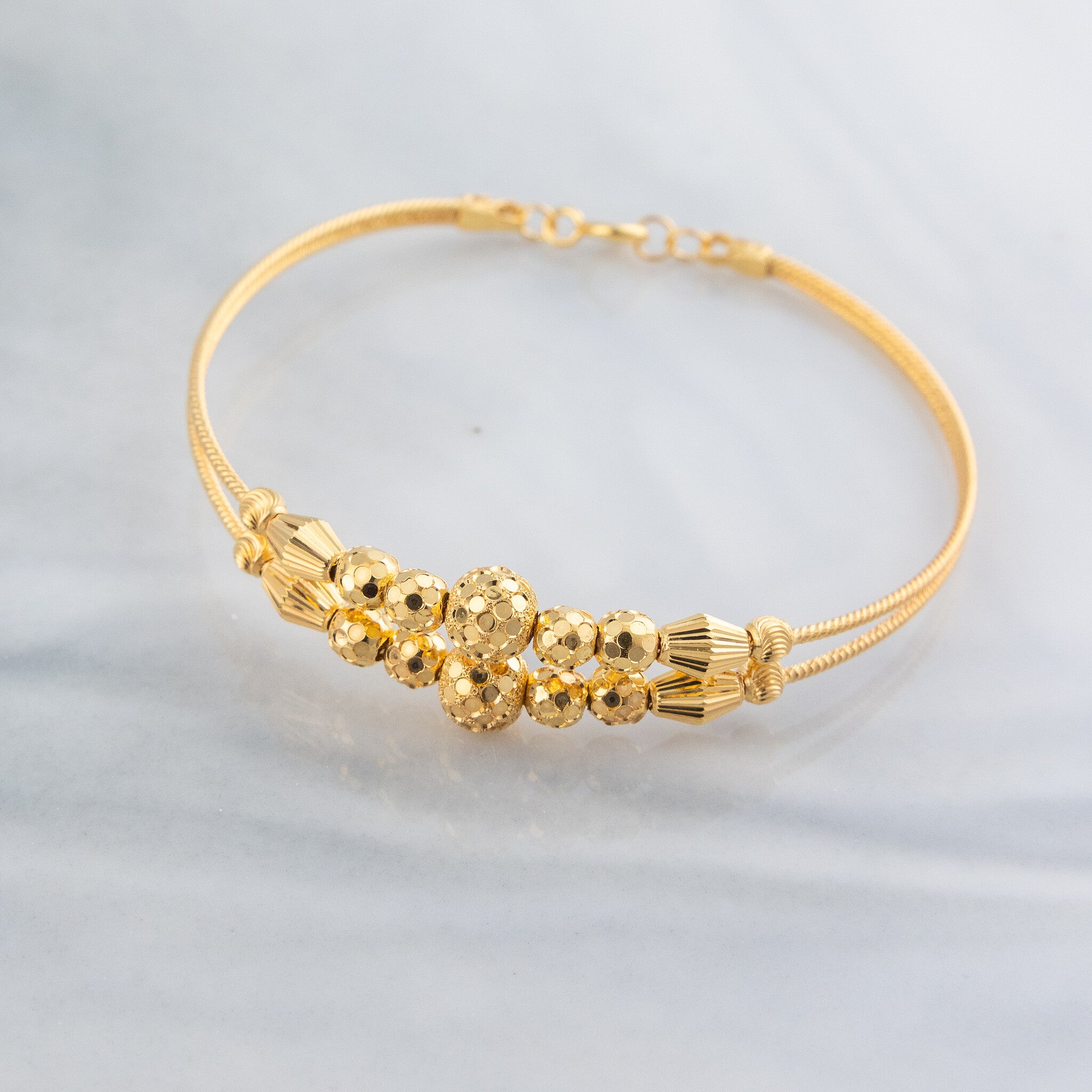 2 Line Kid's Beads Cuff Bracelet (D117) - 925 Silver & 24K Gold Plated - Falaq Jewellery Oman