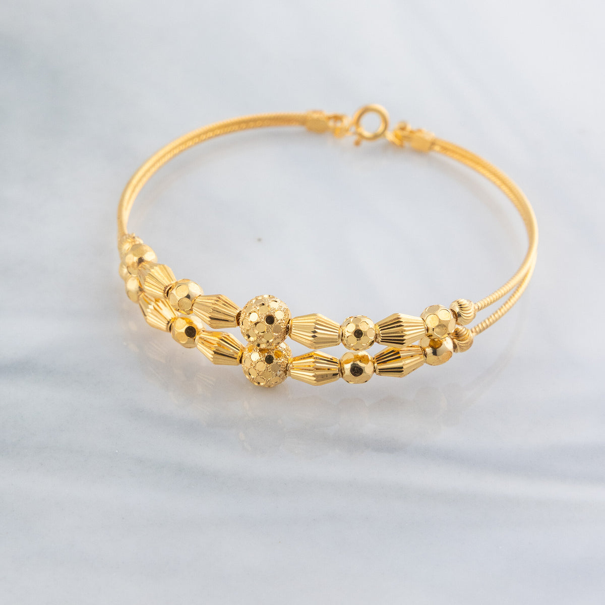 2 Line Kid's Beads Cuff Bracelet (D118) - 925 Silver & 24K Gold Plated - Falaq Jewellery Oman