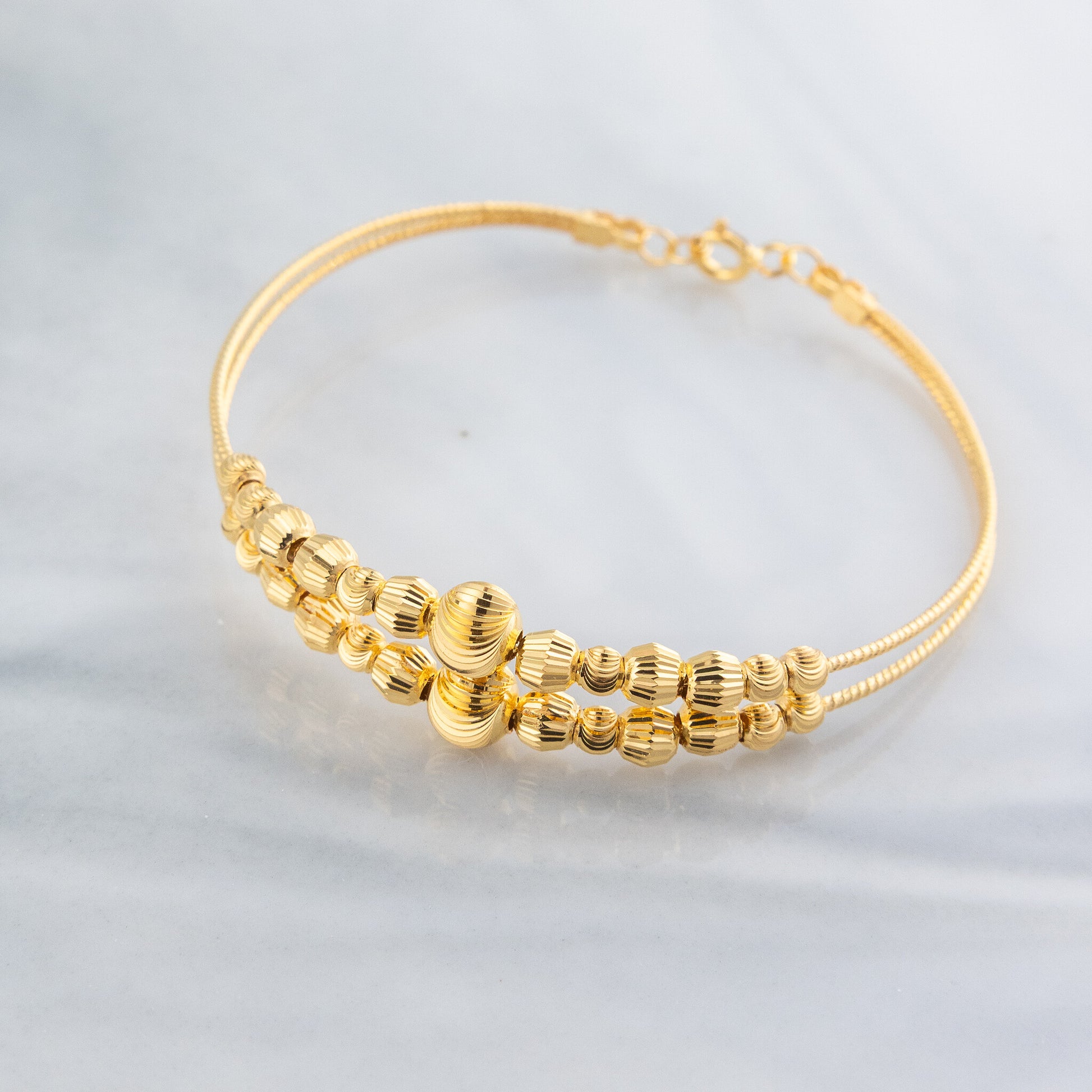 2 Line Kid's Beads Cuff Bracelet (D119) - 925 Silver & 24K Gold Plated - Falaq Jewellery Oman