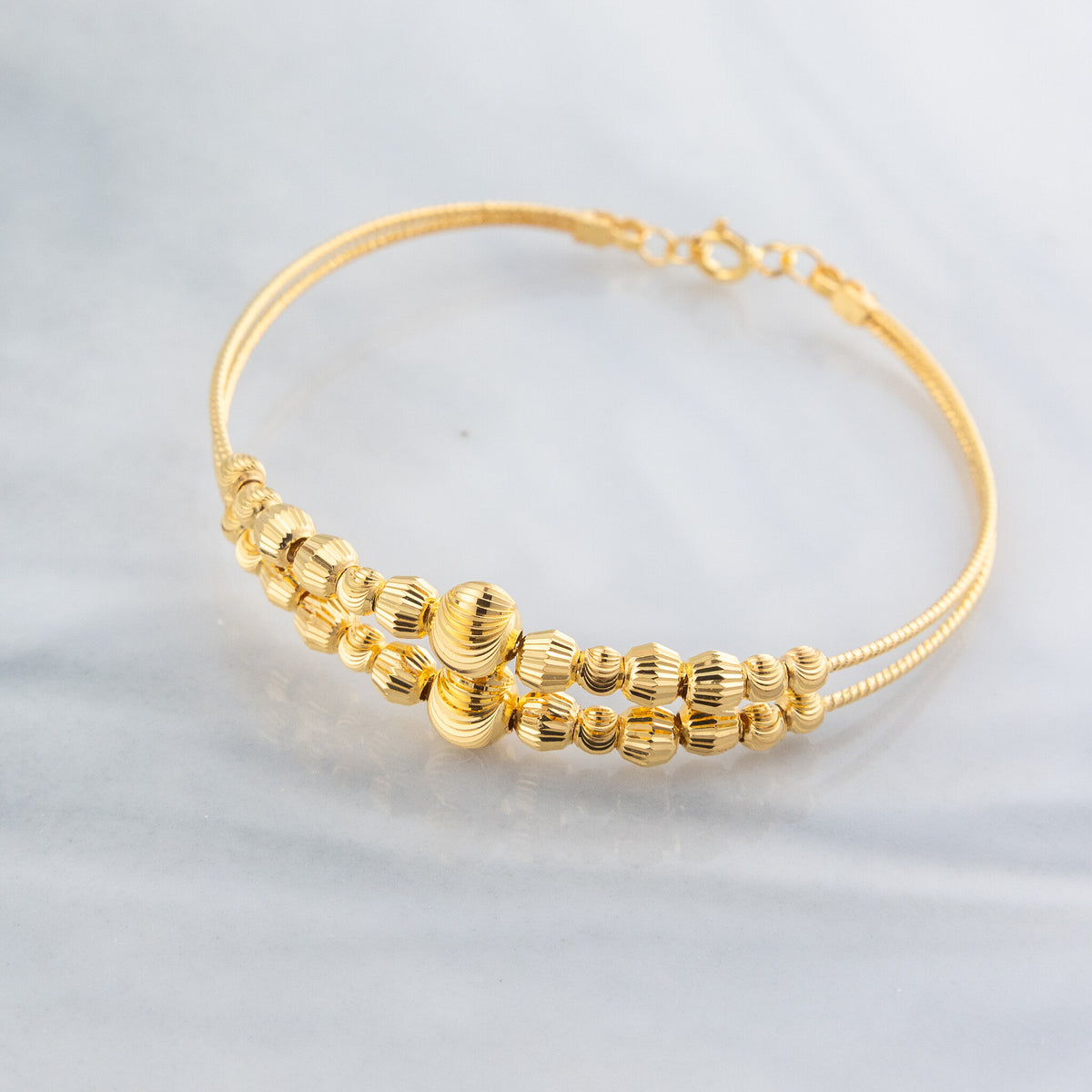2 Line Kid's Beads Cuff Bracelet (D119) - 925 Silver & 24K Gold Plated - Falaq Jewellery Oman
