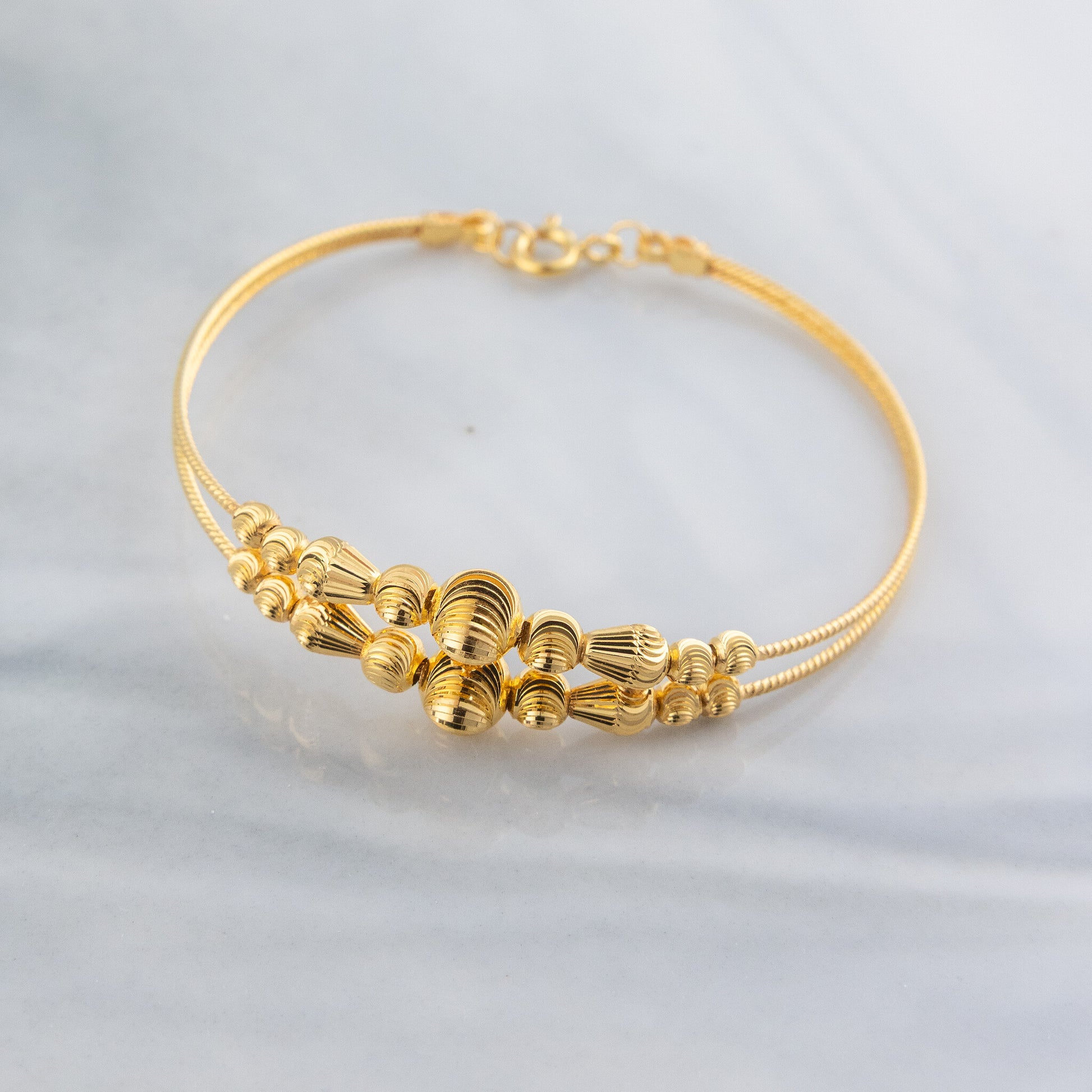 2 Line Kid's Beads Cuff Bracelet (D120) - 925 Silver & 24K Gold Plated - Falaq Jewellery Oman