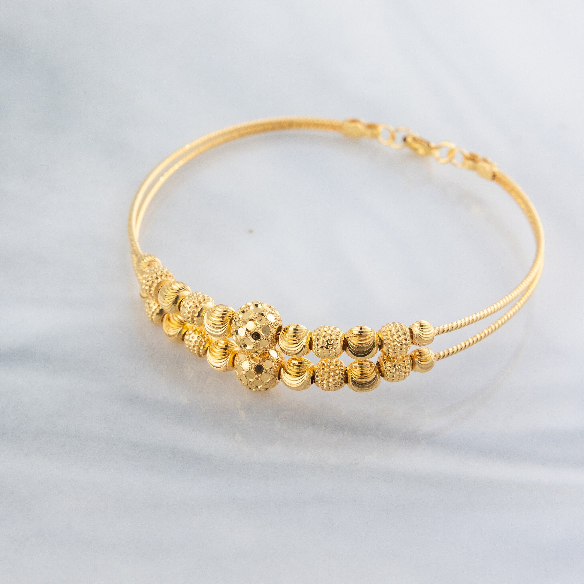2 Line Kid's Beads Cuff Bracelet (D121) - 925 Silver & 24K Gold Plated - Falaq Jewellery Oman