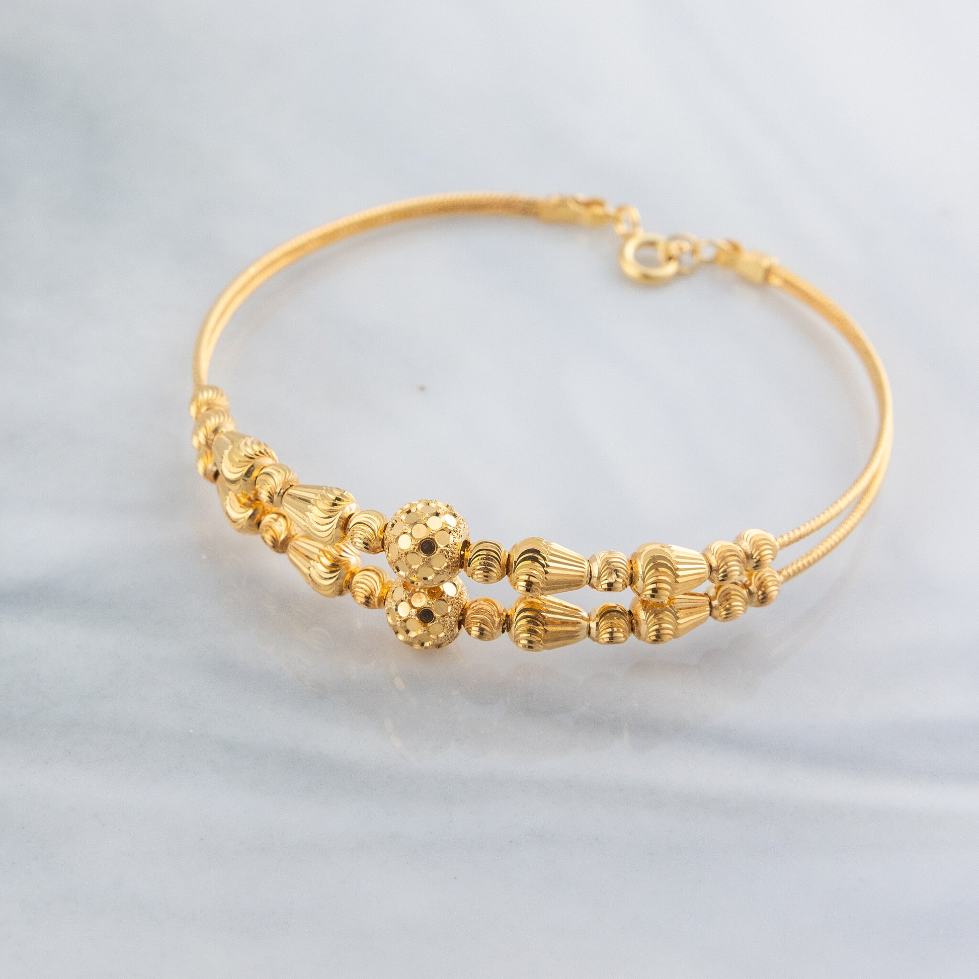 2 Line Kid's Beads Cuff Bracelet (D122) - 925 Silver & 24K Gold Plated - Falaq Jewellery Oman