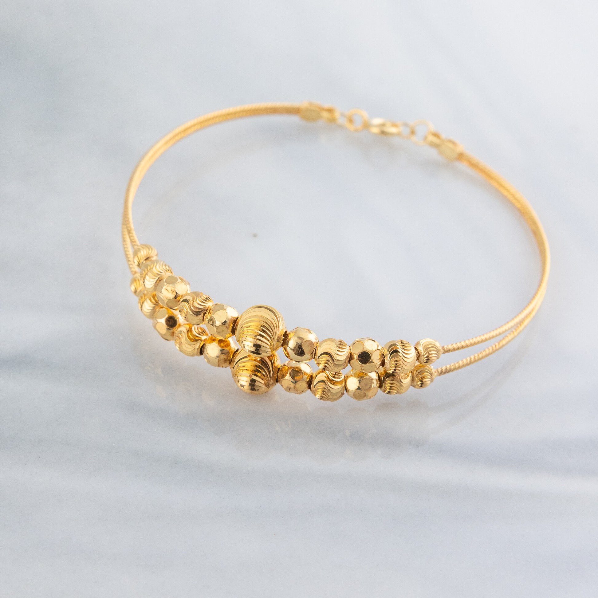 2 Line Kid's Beads Cuff Bracelet (D123) - 925 Silver & 24K Gold Plated - Falaq Jewellery Oman