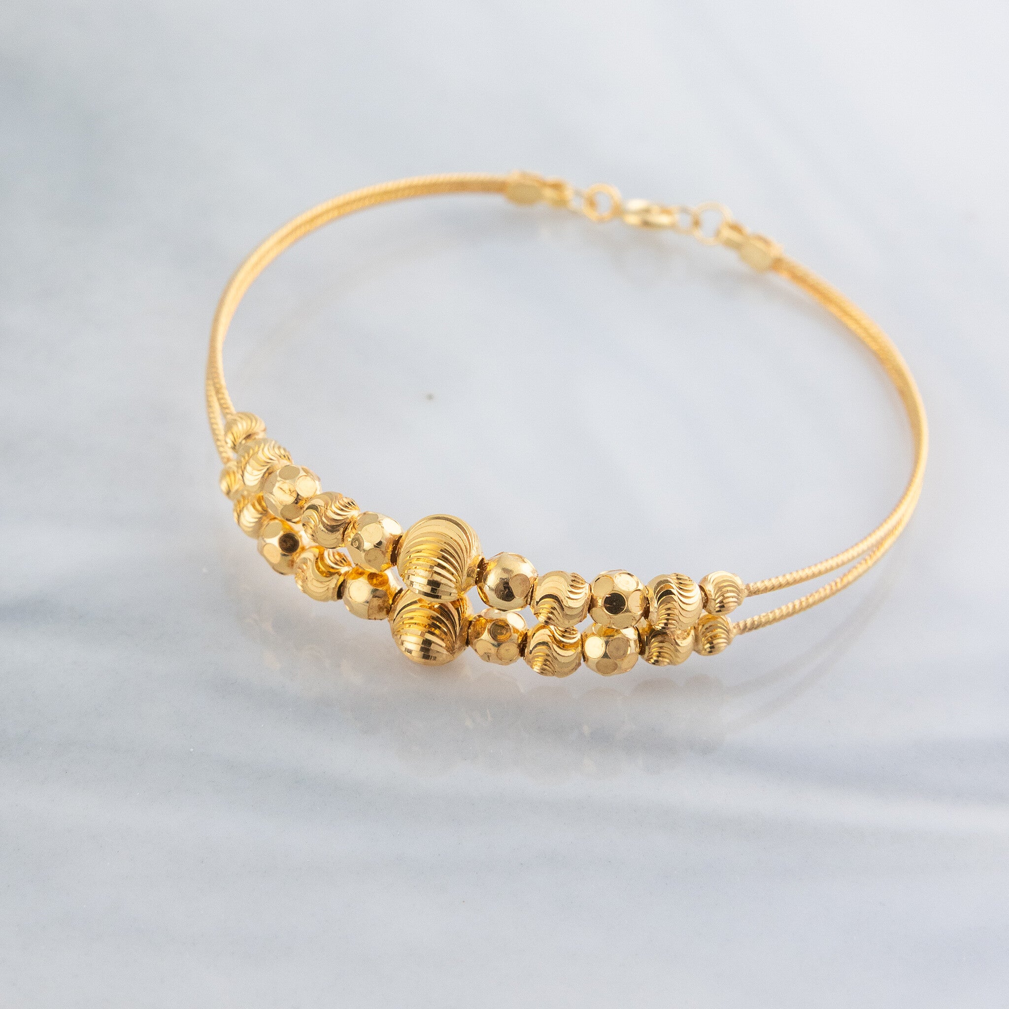 2 Line Kid's Beads Cuff Bracelet (D123) - 925 Silver & 24K Gold Plated - Falaq Jewellery Oman