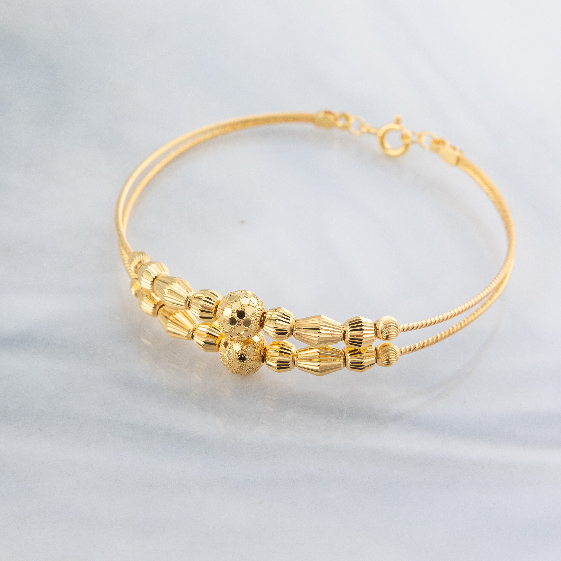 2 Line Kid's Beads Cuff Bracelet (D124) - 925 Silver & 24K Gold Plated - Falaq Jewellery Oman