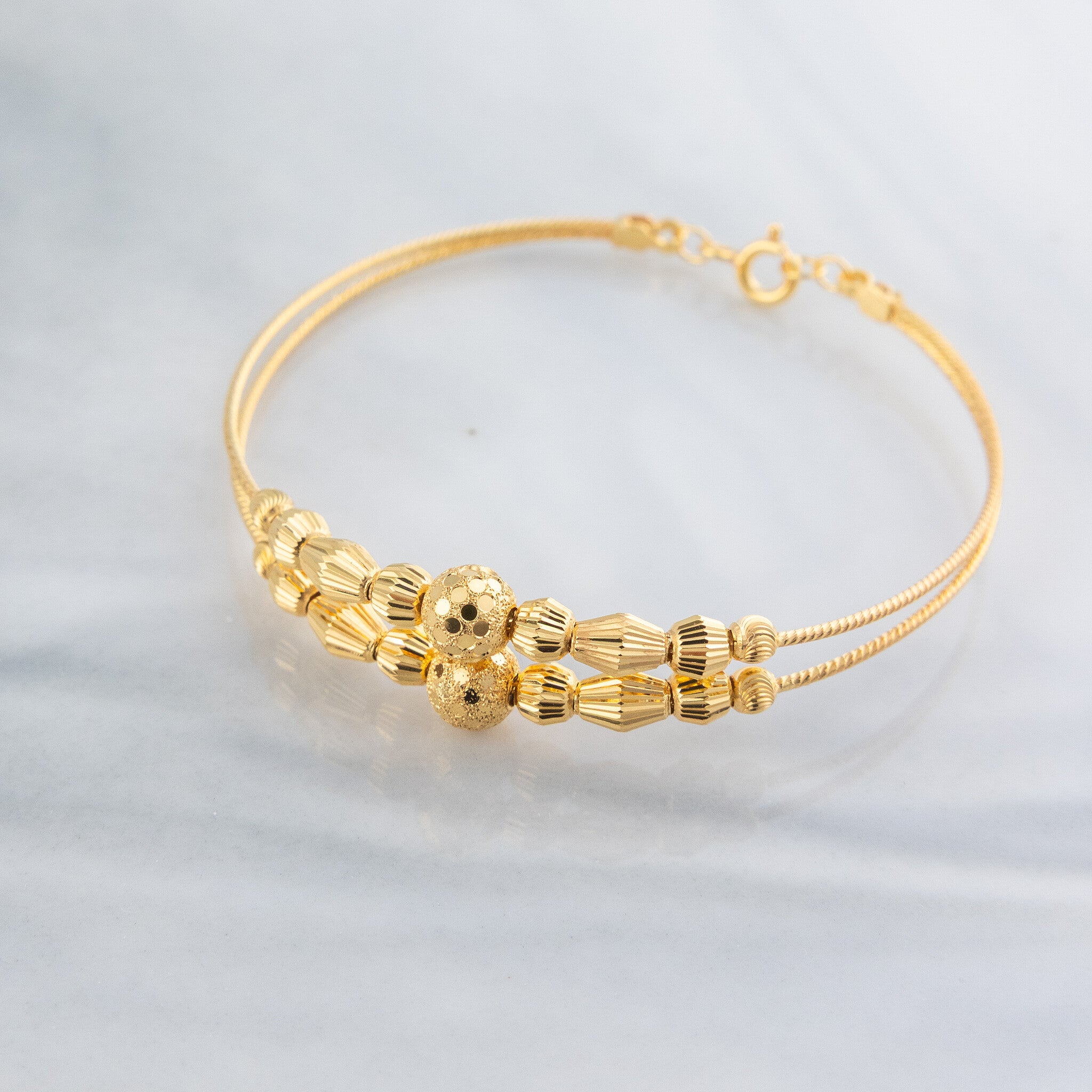 2 Line Kid's Beads Cuff Bracelet (D124) - 925 Silver & 24K Gold Plated - Falaq Jewellery Oman