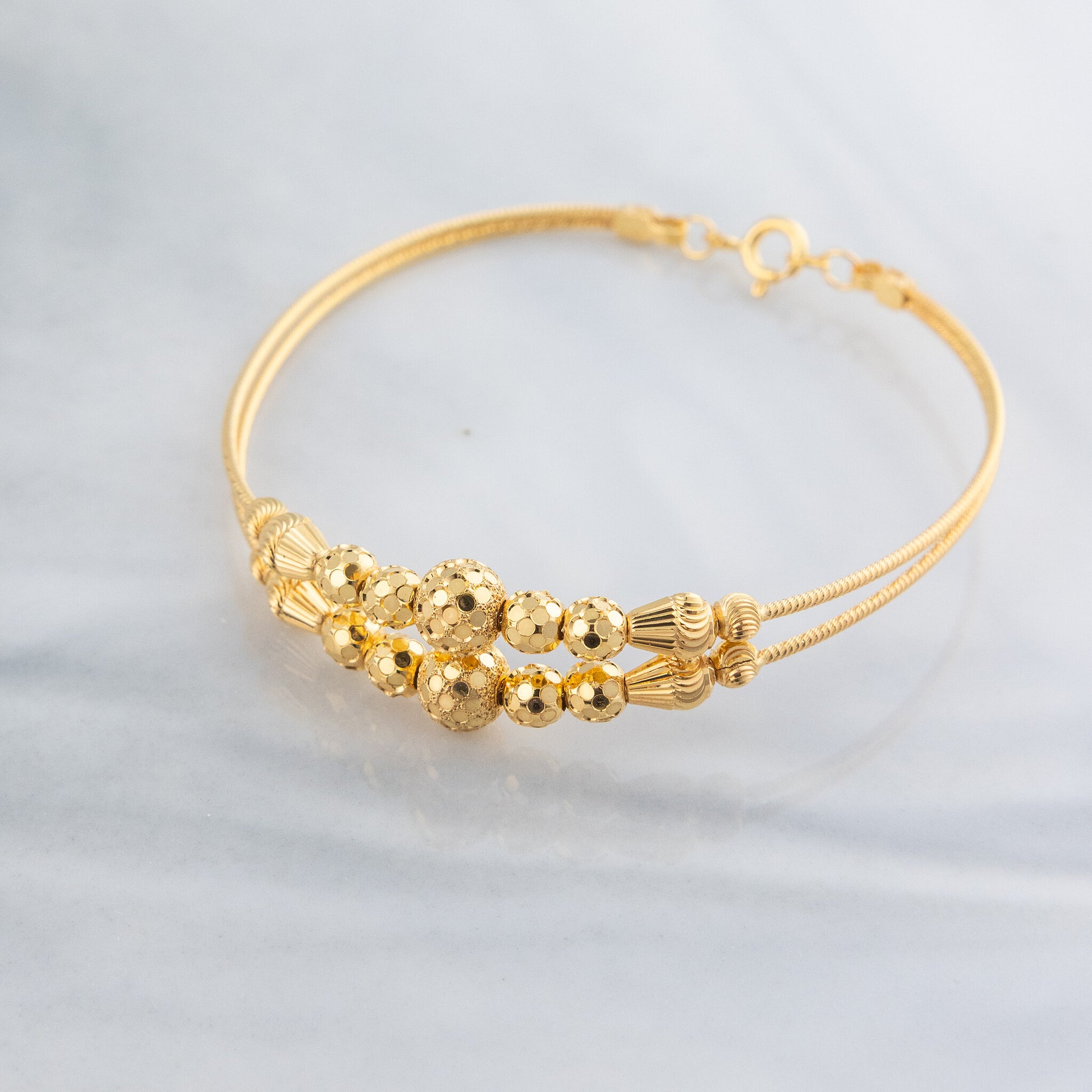 2 Line Kid's Beads Cuff Bracelet (D125) - 925 Silver & 24K Gold Plated - Falaq Jewellery Oman