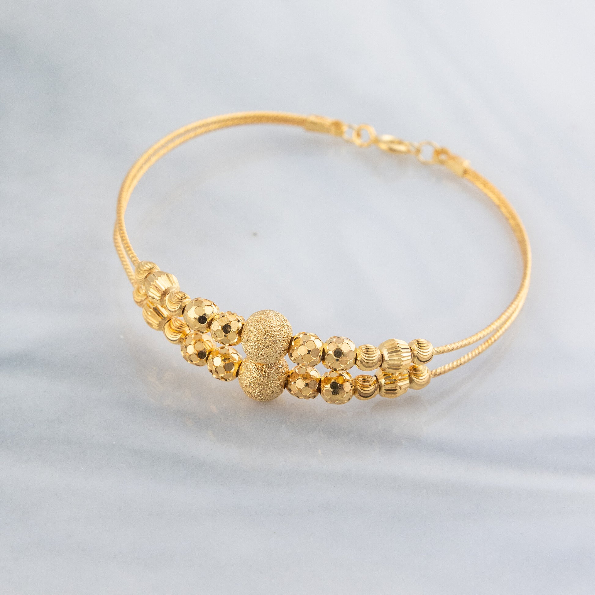 2 Line Kid's Beads Cuff Bracelet (D126) - 925 Silver & 24K Gold Plated - Falaq Jewellery Oman