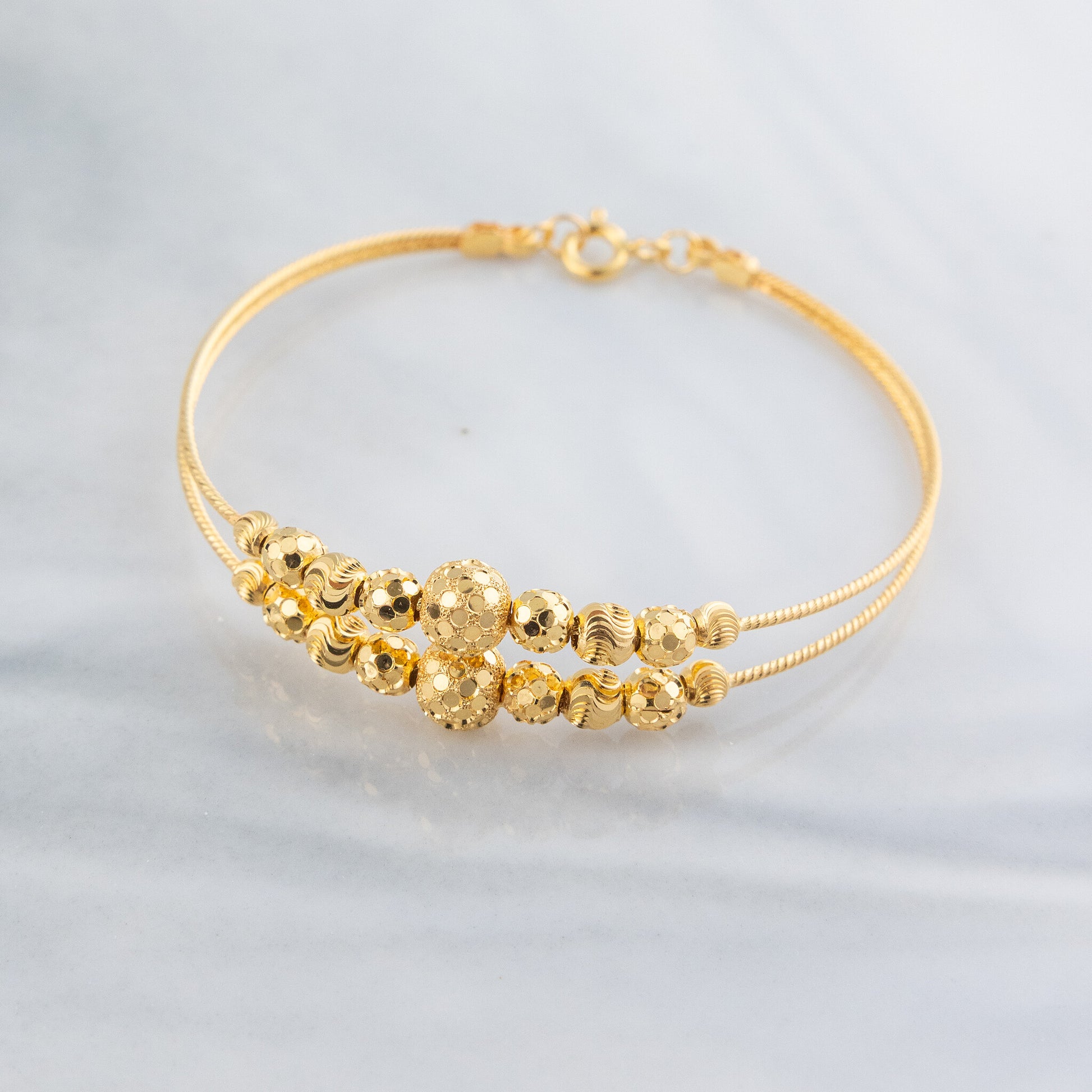 2 Line Kid's Beads Cuff Bracelet (D127) - 925 Silver & 24K Gold Plated - Falaq Jewellery Oman