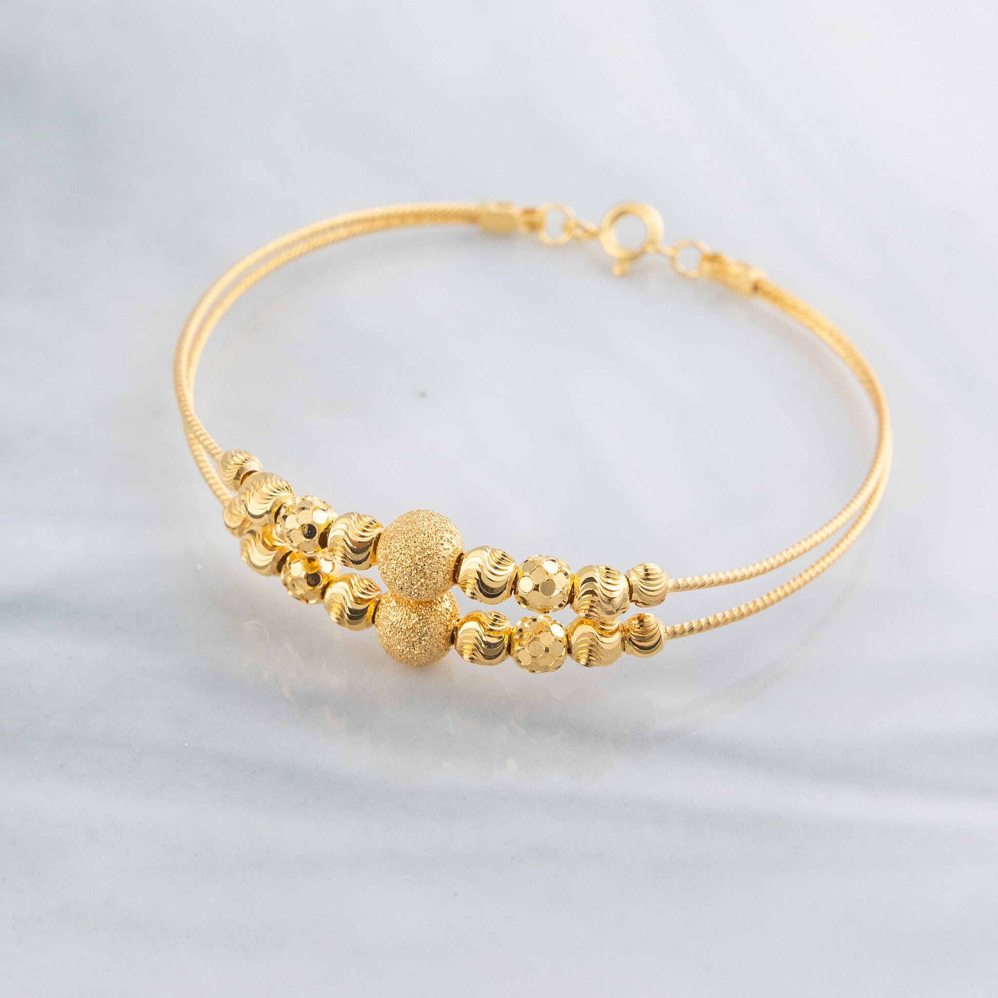 2 Line Kid's Beads Cuff Bracelet (D128) - 925 Silver & 24K Gold Plated - Falaq Jewellery Oman