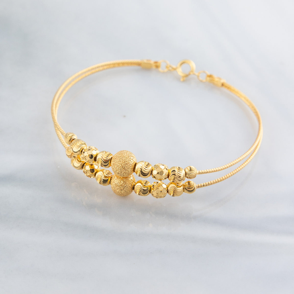 2 Line Kid's Beads Cuff Bracelet (D128) - 925 Silver & 24K Gold Plated - Falaq Jewellery Oman
