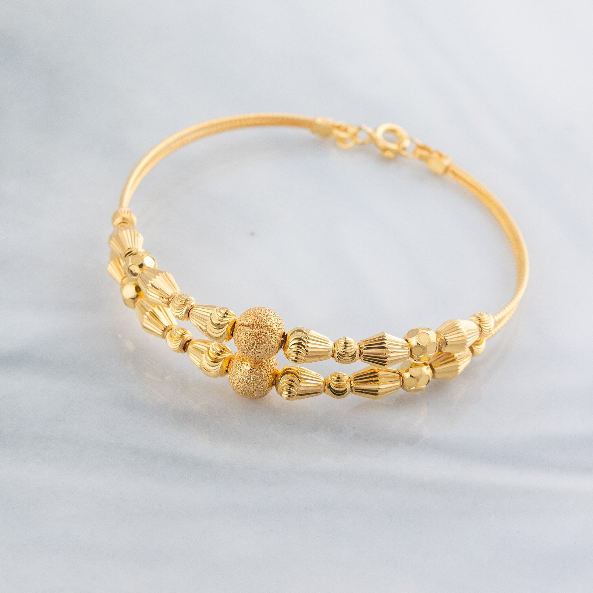 2 Line Kid's Beads Cuff Bracelet (D129) - 925 Silver & 24K Gold Plated - Falaq Jewellery Oman