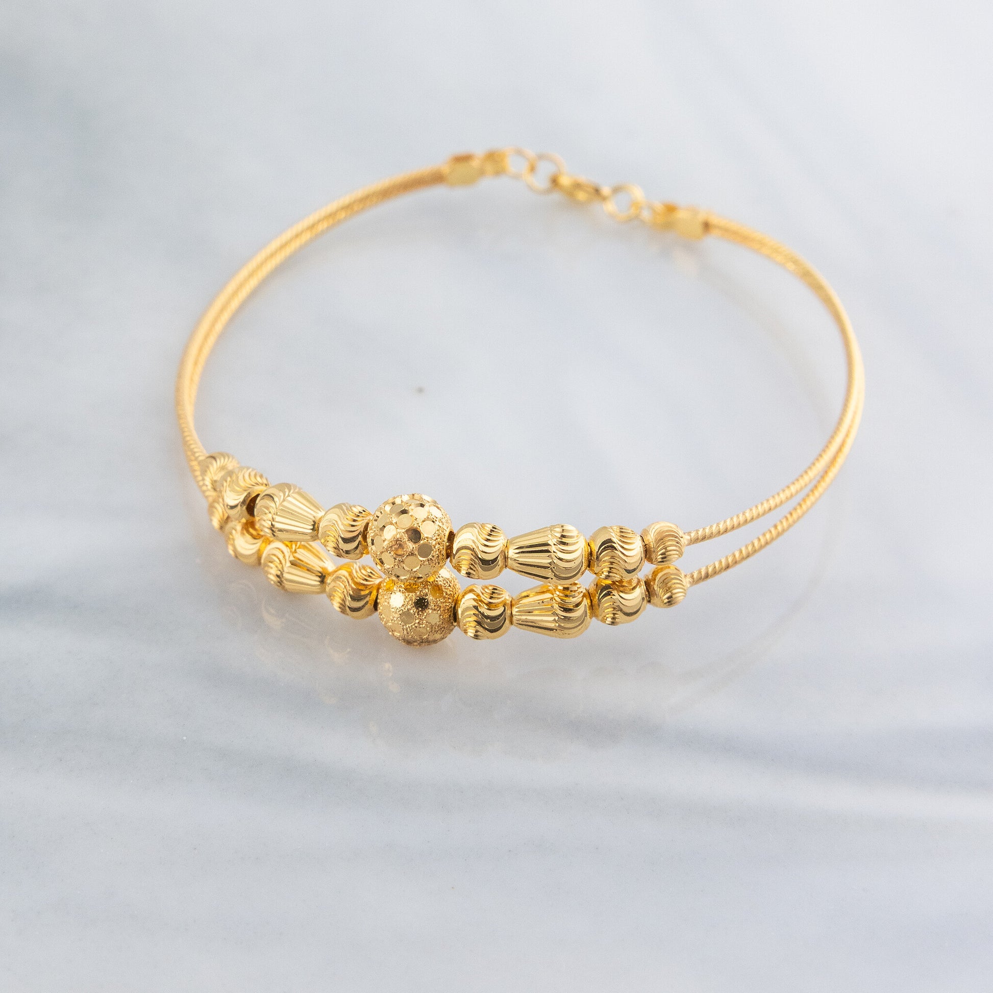2 Line Kid's Beads Cuff Bracelet (D130) - 925 Silver & 24K Gold Plated - Falaq Jewellery Oman