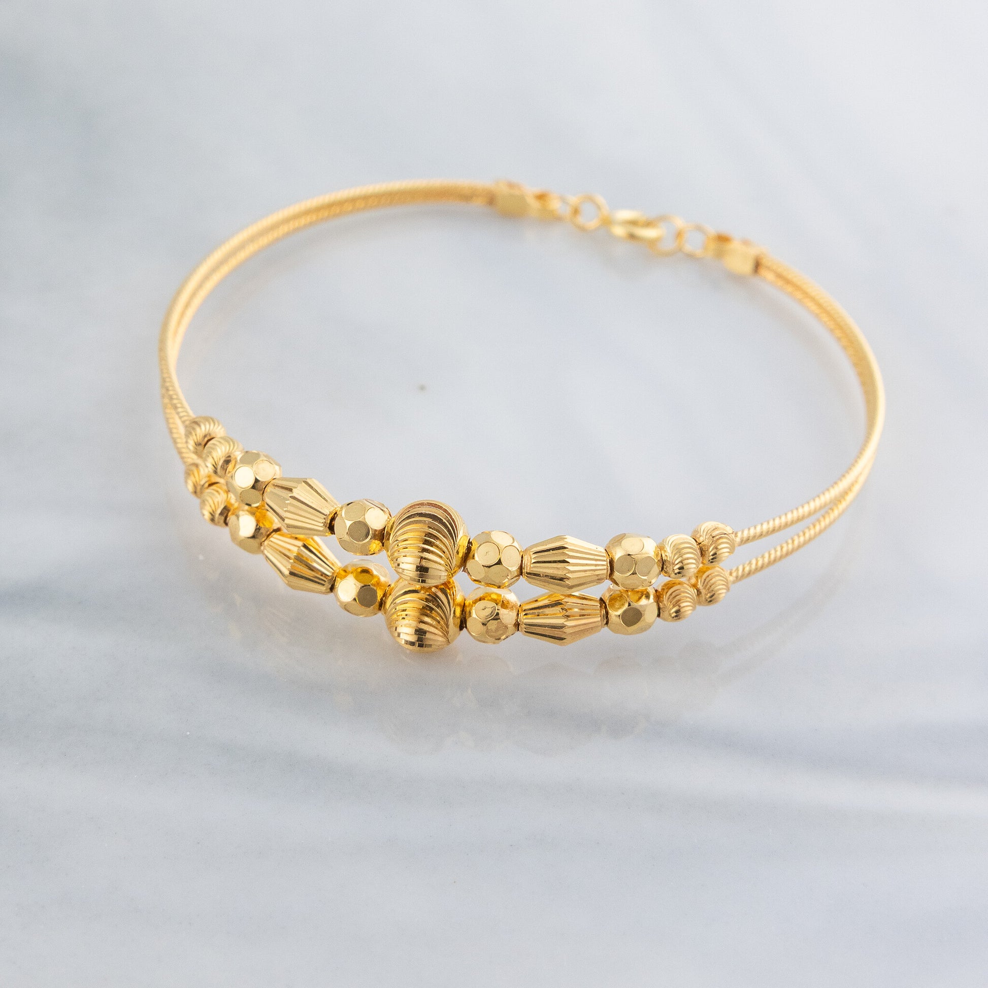 2 Line Kid's Beads Cuff Bracelet (D131) - 925 Silver & 24K Gold Plated - Falaq Jewellery Oman