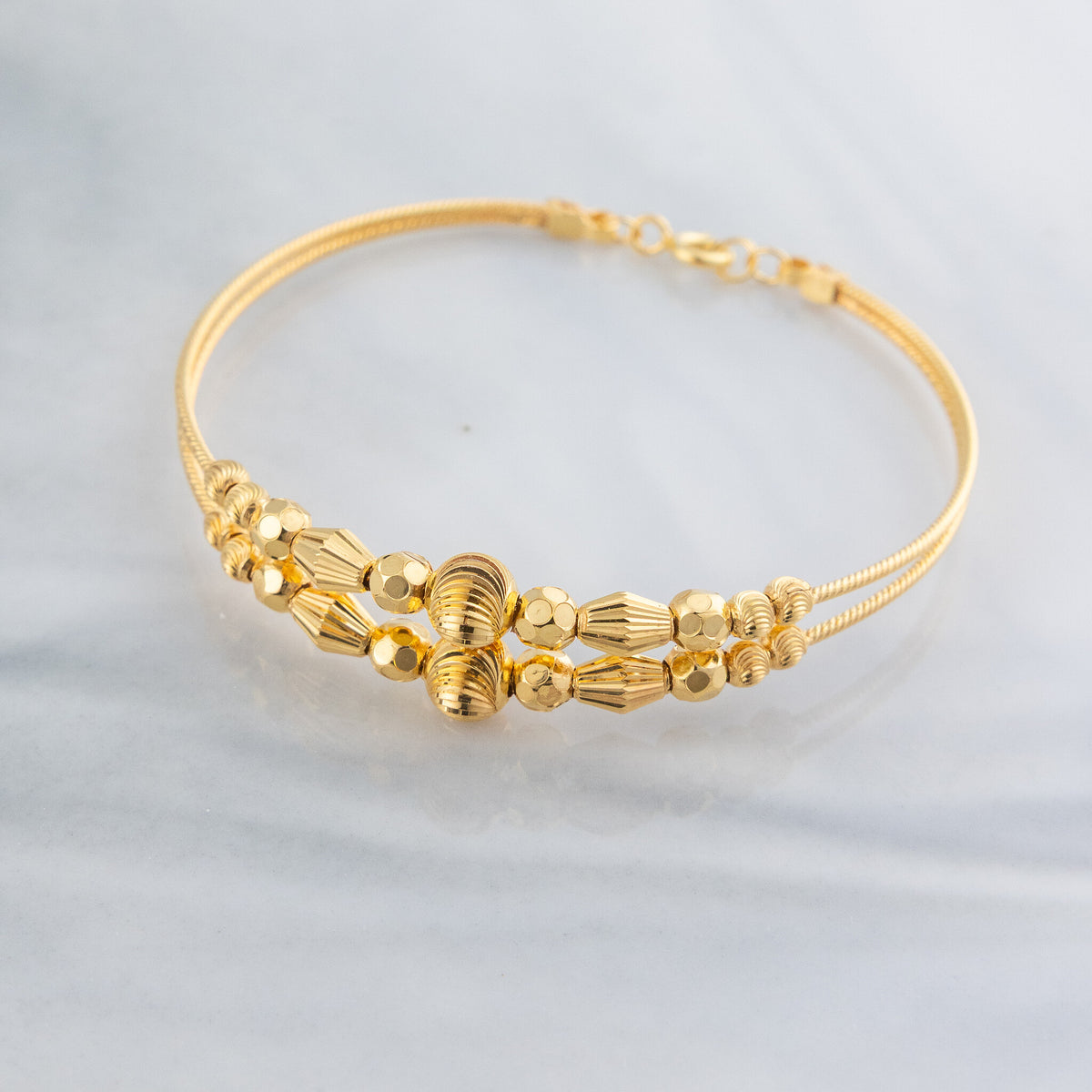 2 Line Kid's Beads Cuff Bracelet (D131) - 925 Silver & 24K Gold Plated - Falaq Jewellery Oman