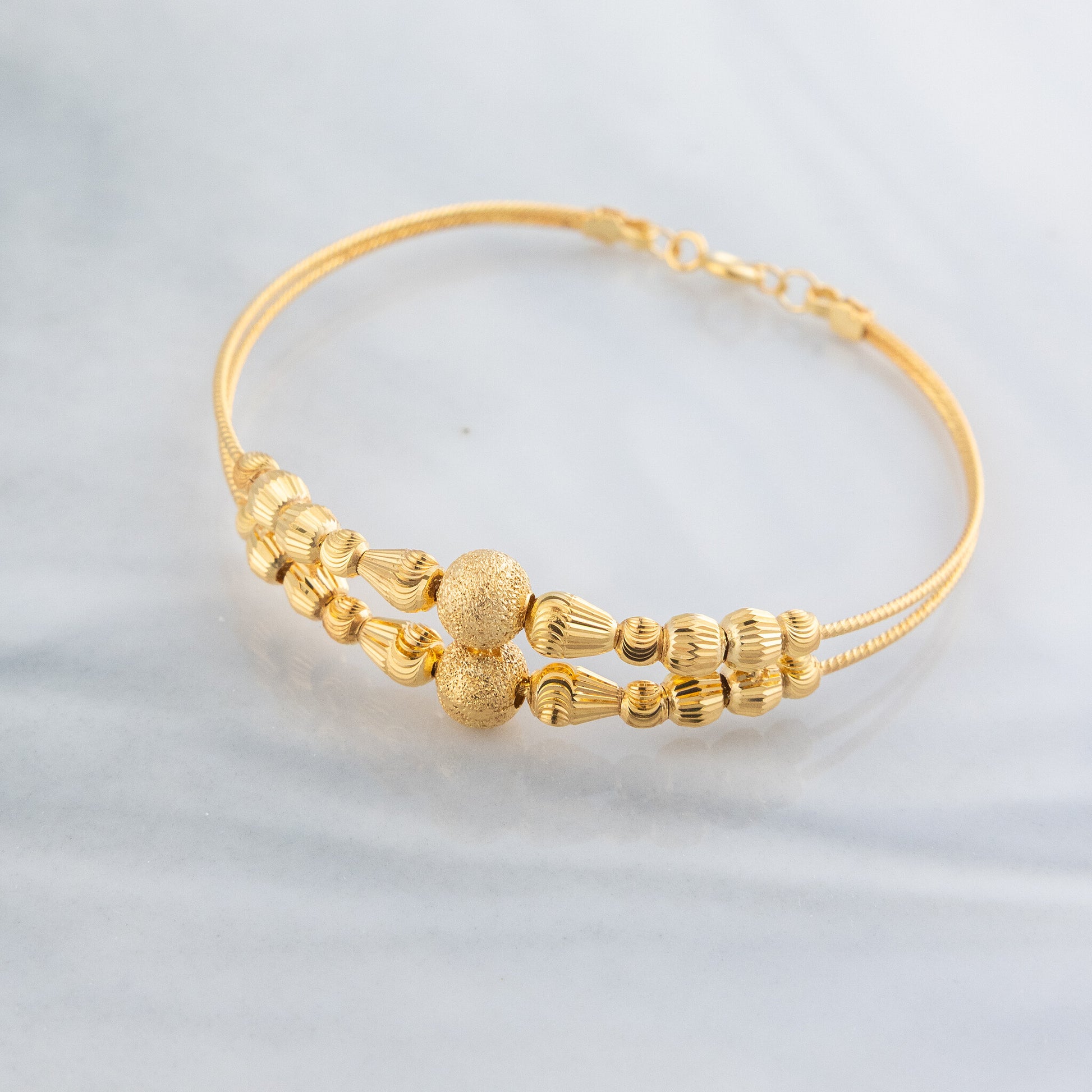 2 Line Kid's Beads Cuff Bracelet (D132) - 925 Silver & 24K Gold Plated - Falaq Jewellery Oman