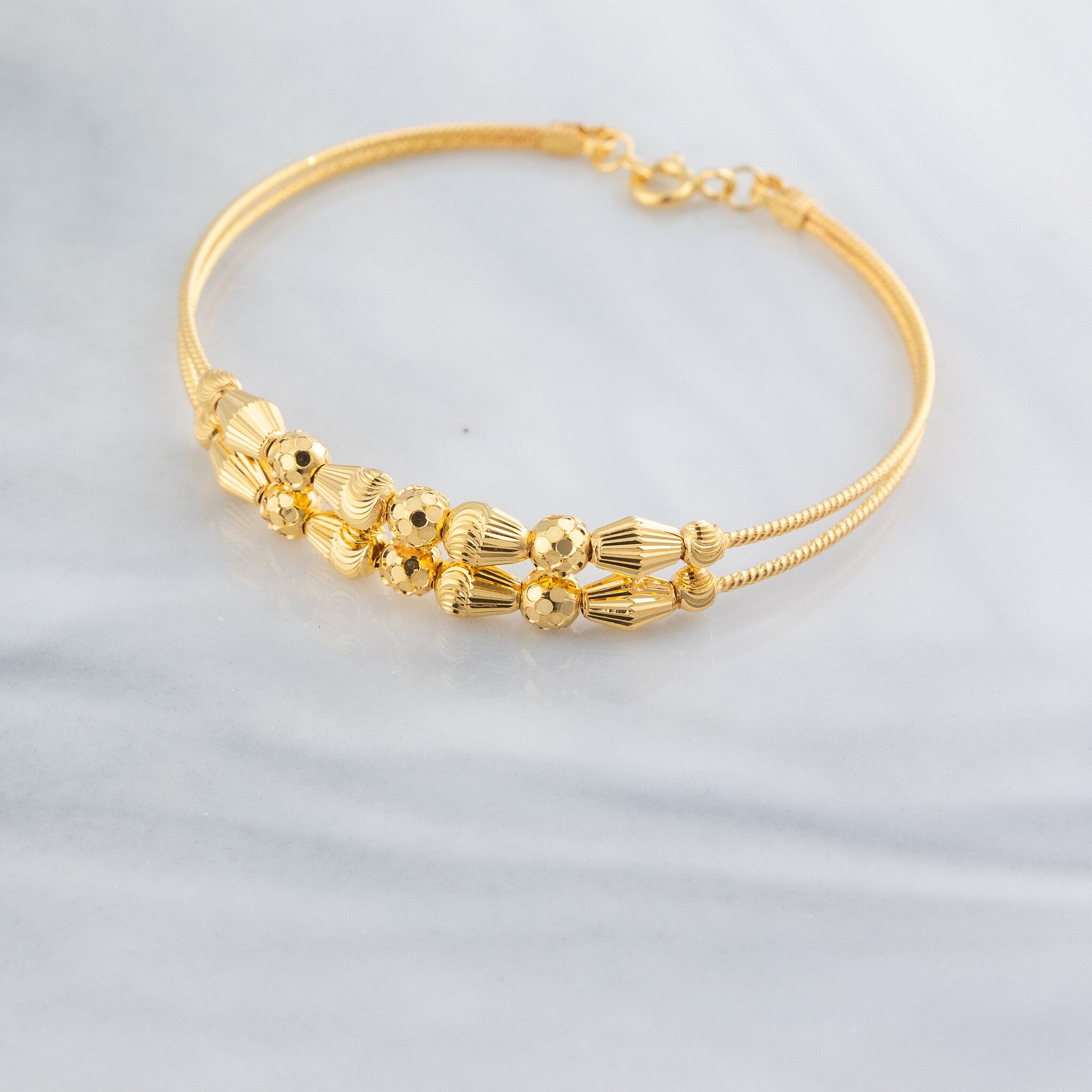 2 Line Kid's Beads Cuff Bracelet (D133) - 925 Silver & 24K Gold Plated - Falaq Jewellery Oman