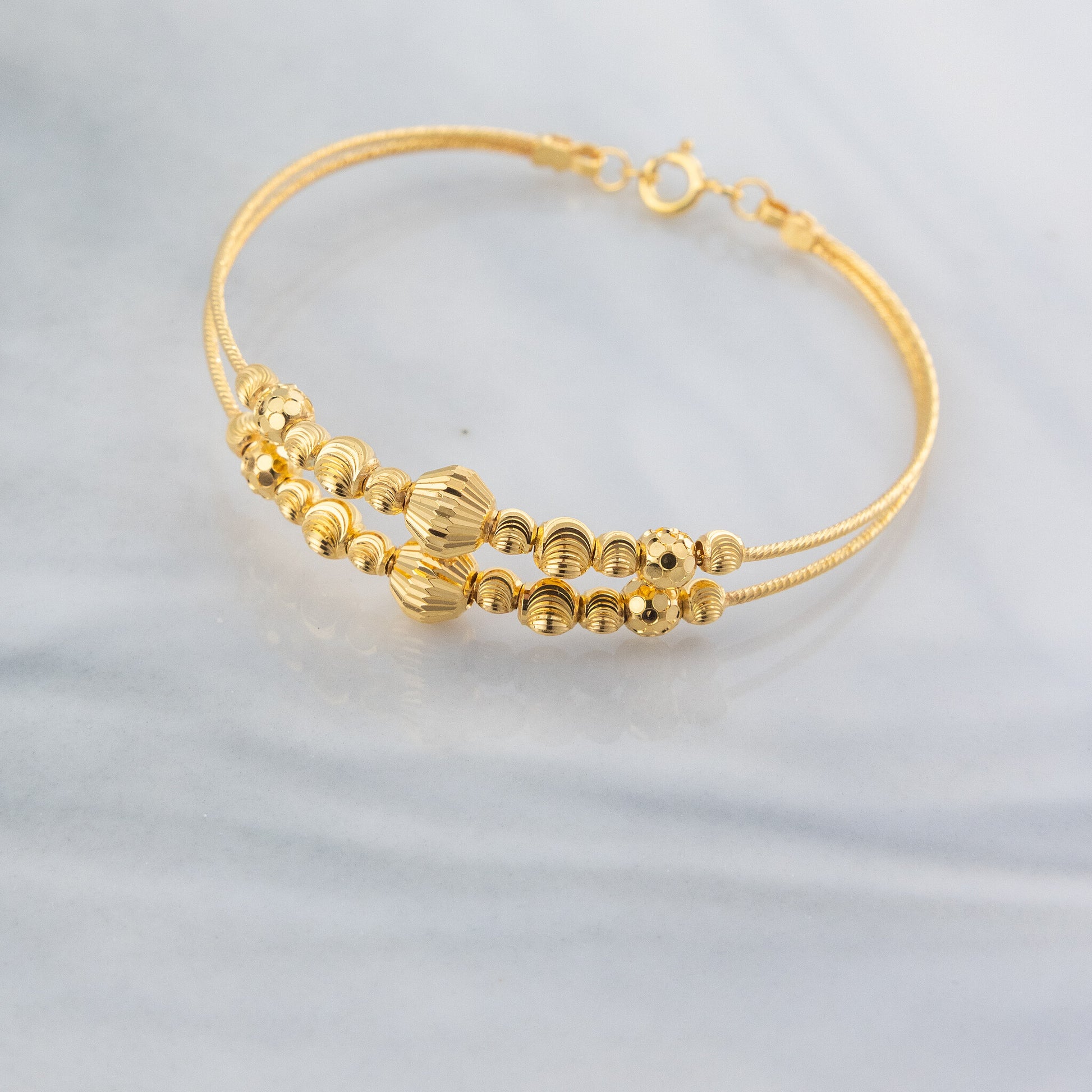2 Line Kid's Beads Cuff Bracelet (D134) - 925 Silver & 24K Gold Plated - Falaq Jewellery Oman