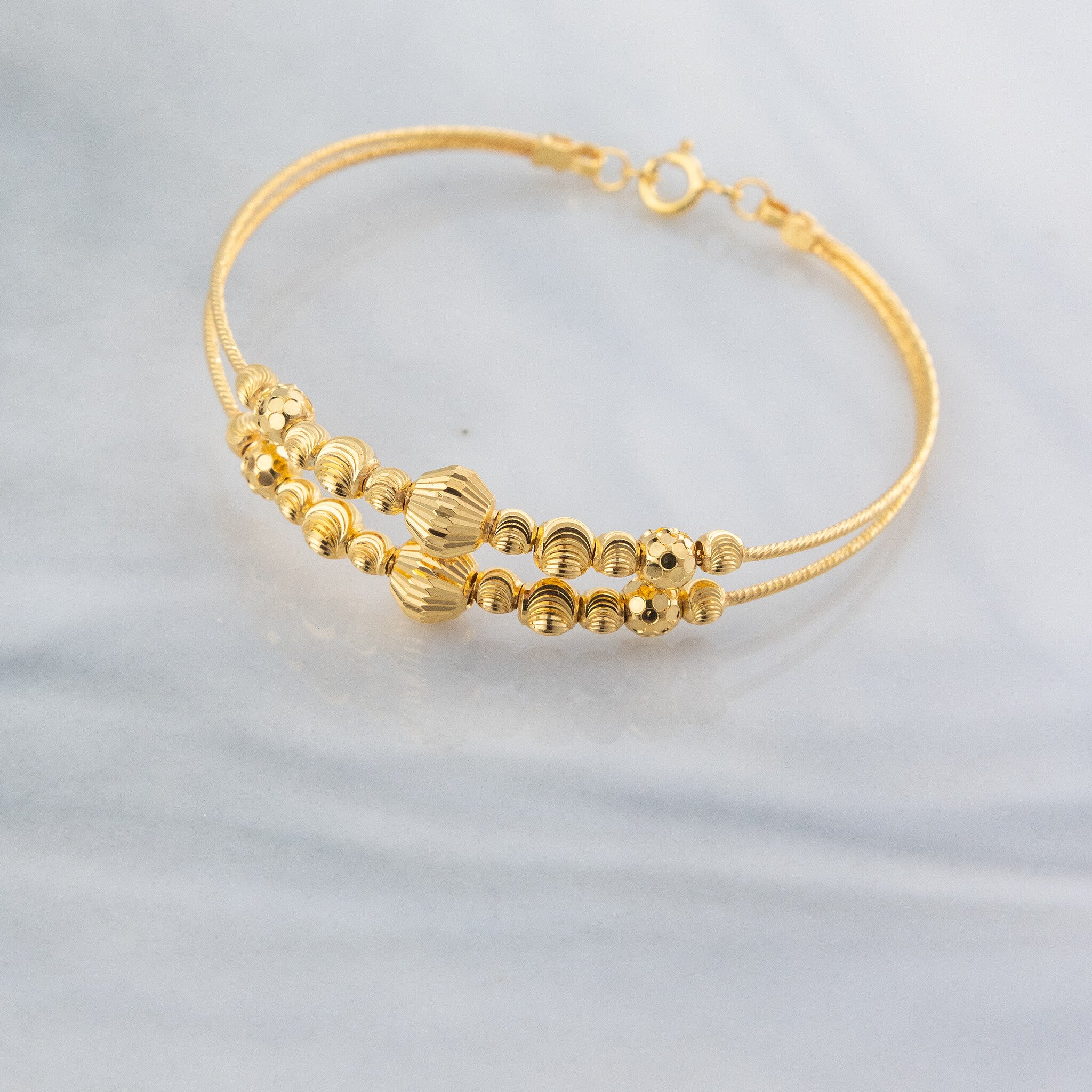2 Line Kid's Beads Cuff Bracelet (D134) - 925 Silver & 24K Gold Plated - Falaq Jewellery Oman