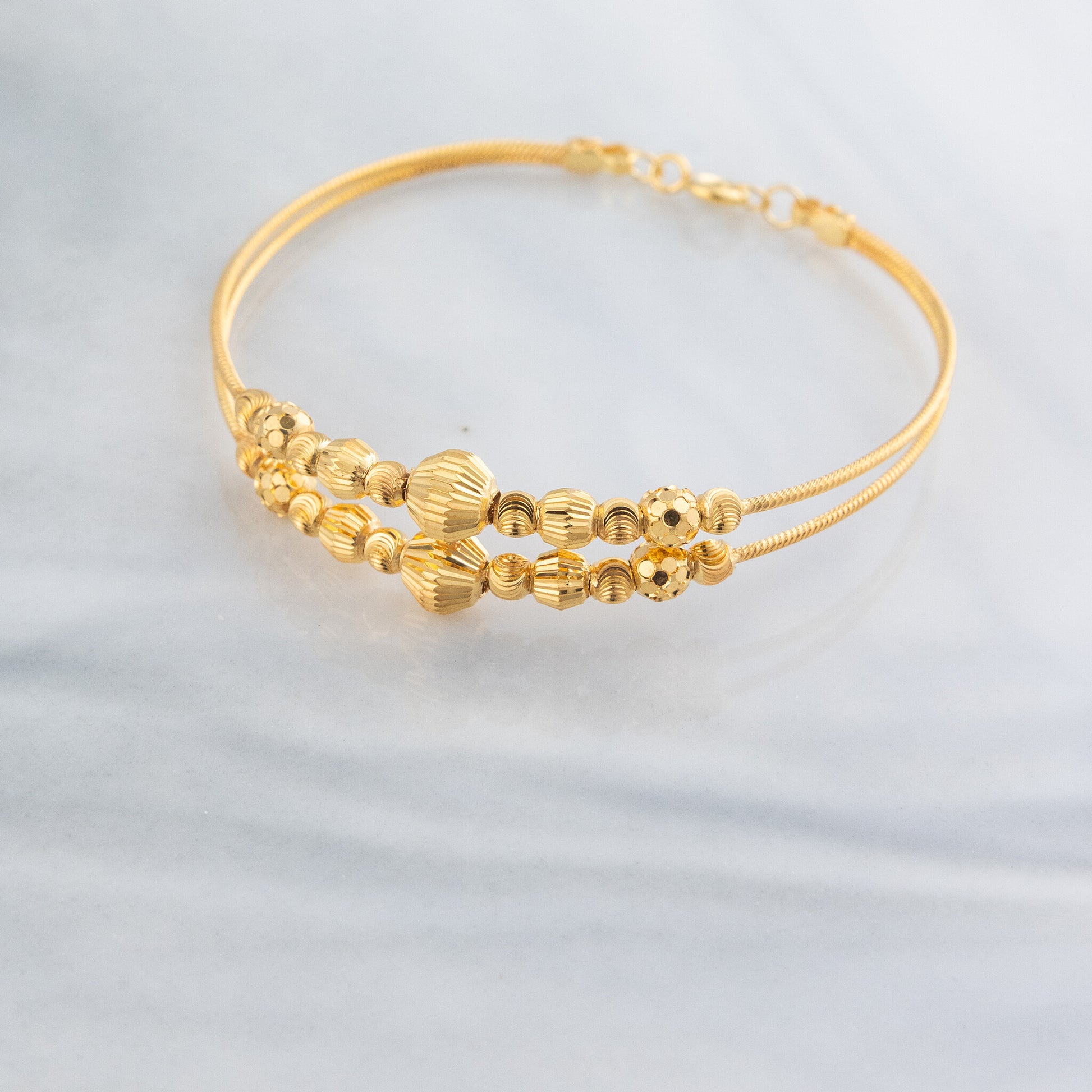 2 Line Kid's Beads Cuff Bracelet (D135) - 925 Silver & 24K Gold Plated - Falaq Jewellery Oman