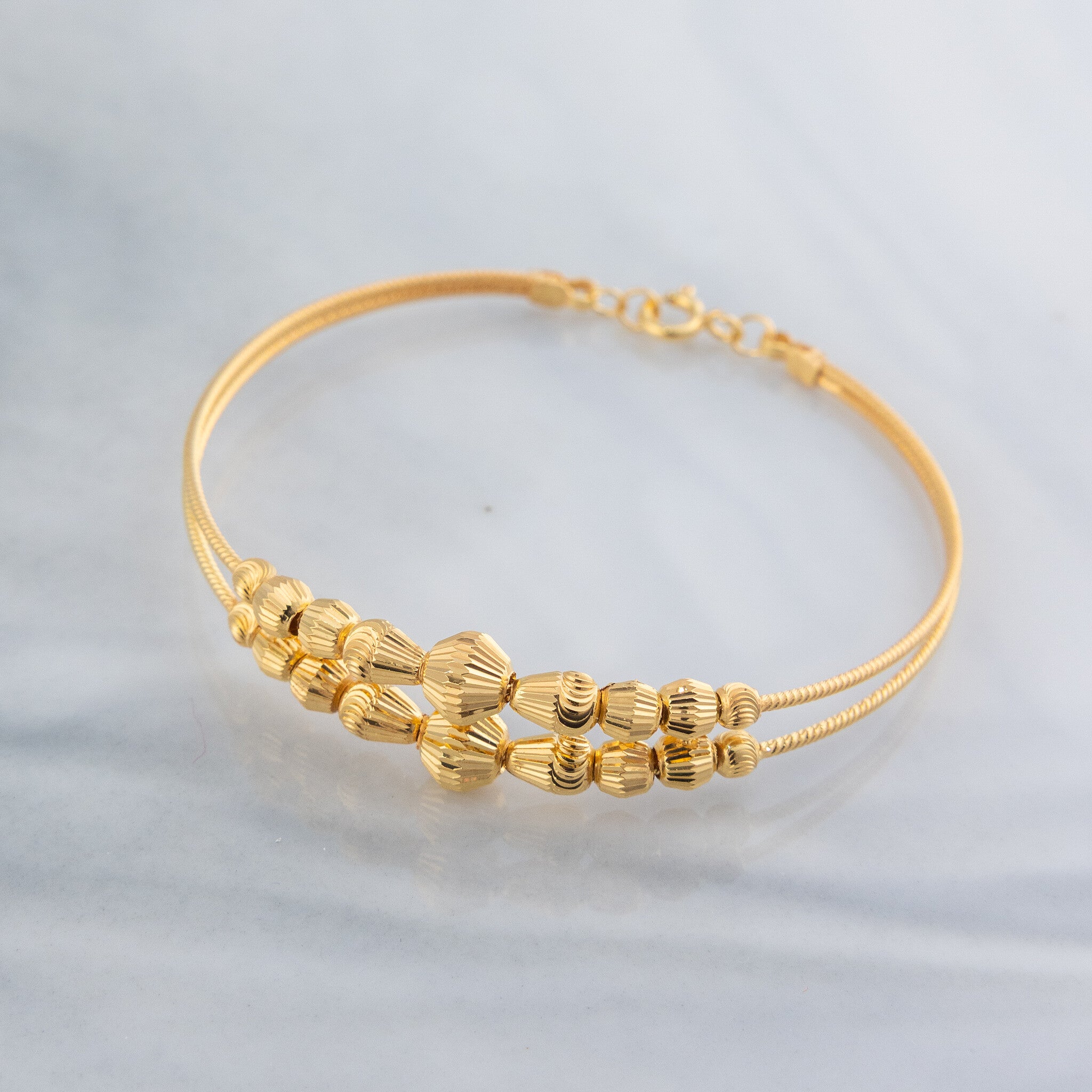 2 Line Kid's Beads Cuff Bracelet (D14) - 925 Silver & 24K Gold Plated - Falaq Jewellery Oman