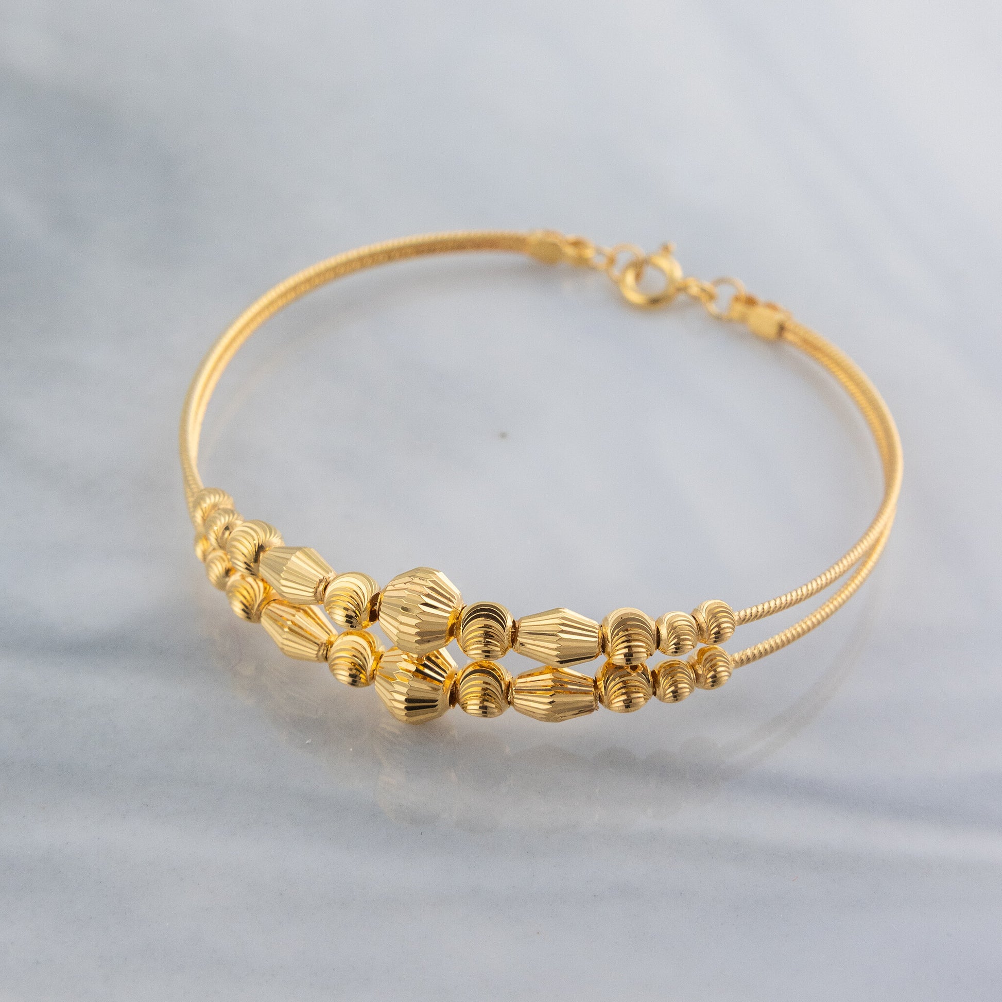 2 Line Kid's Beads Cuff Bracelet (D15) - 925 Silver & 24K Gold Plated - Falaq Jewellery Oman