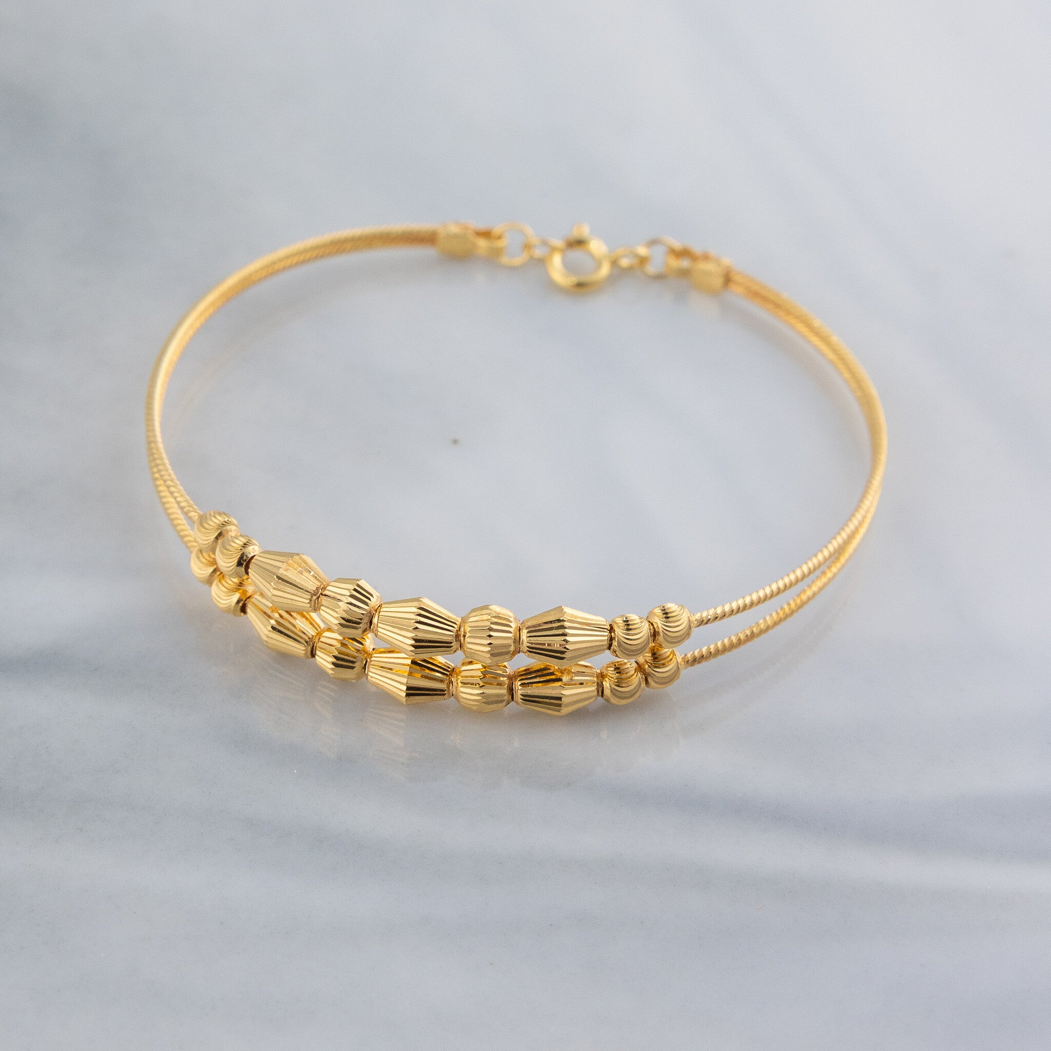 2 Line Kid's Beads Cuff Bracelet (D16) - 925 Silver & 24K Gold Plated - Falaq Jewellery Oman